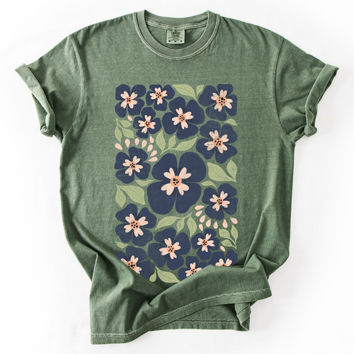 Blue Wildflower Allover Floral Vintage Boho Nature Allover Print Comfort Colors Tee
