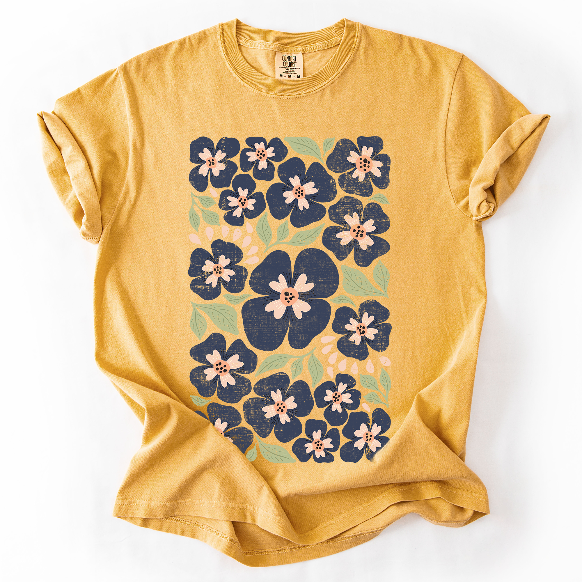 Blue Wildflower Allover Floral Vintage Boho Nature Allover Print Comfort Colors Tee