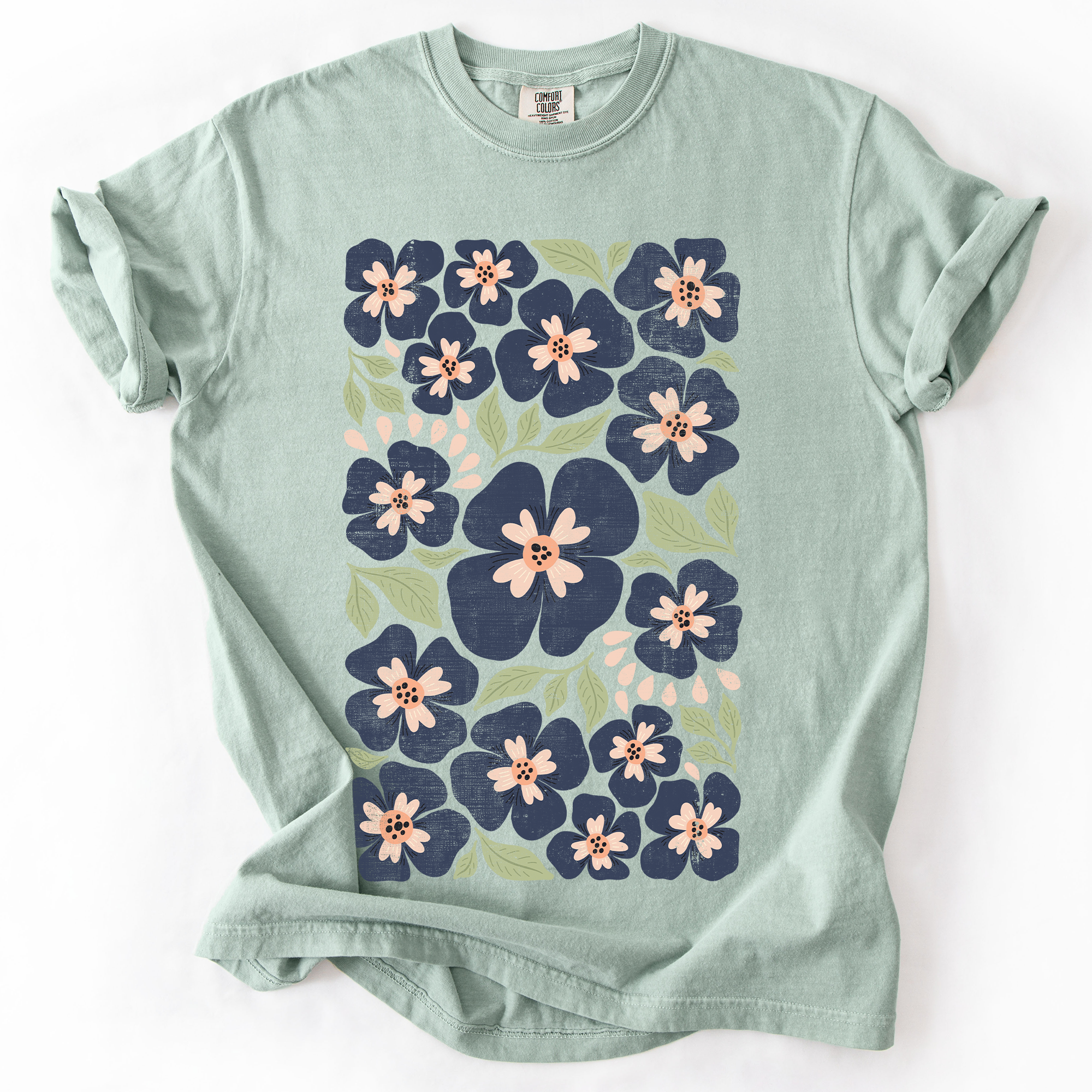 Blue Wildflower Allover Floral Vintage Boho Nature Allover Print Comfort Colors Tee