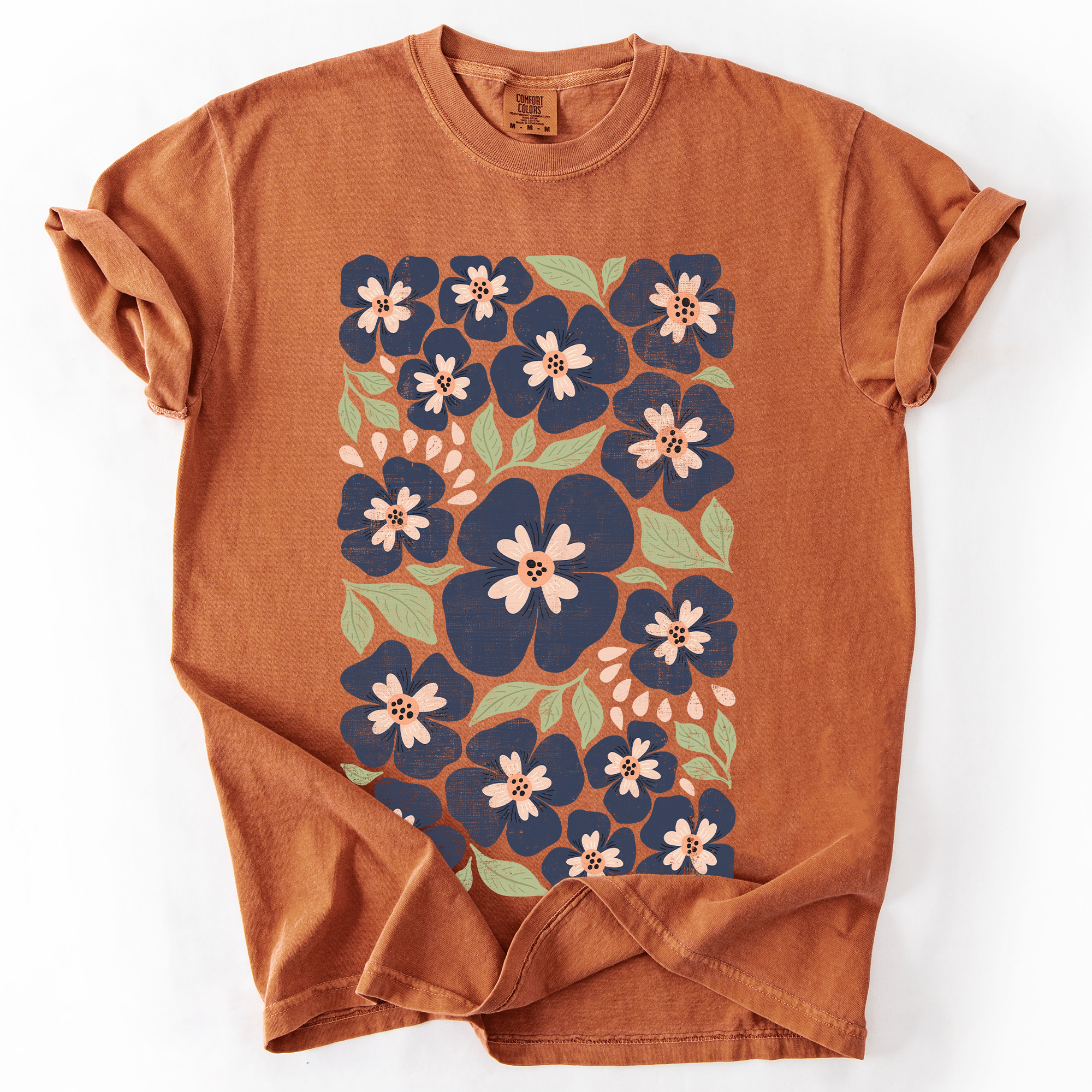 Blue Wildflower Allover Floral Vintage Boho Nature Allover Print Comfort Colors Tee