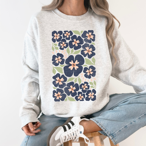 Blue Wildflower Allover Floral Vintage Boho Nature Inspired Autumn Palette Sweatshirt