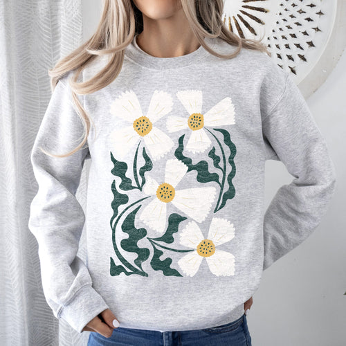 Boho Art Nouveau Flowers Bold Design Bohemian Floral Motif Intricate Linework Vintage Inspired Sweatshirt