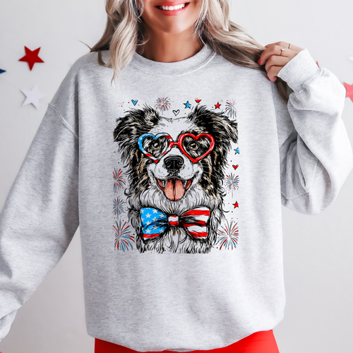 Border Collie Patriotic Dog USA America Pet Lover 4th Of July Cozy Fleece Sweatshirt