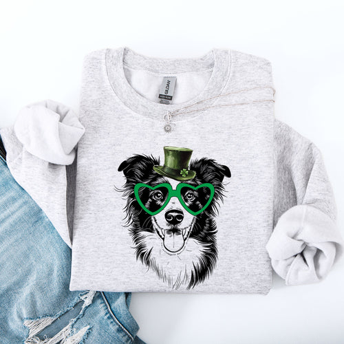 Border Collie Adorable Dog St Patrick's Day Lucky Irish Cozy Classic Warm Sweatshirt