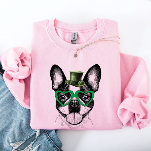 Boston Terrier Adorable Dog St Patrick's Day Lucky Irish Charm Clover Parade Celebration Sweatshirt