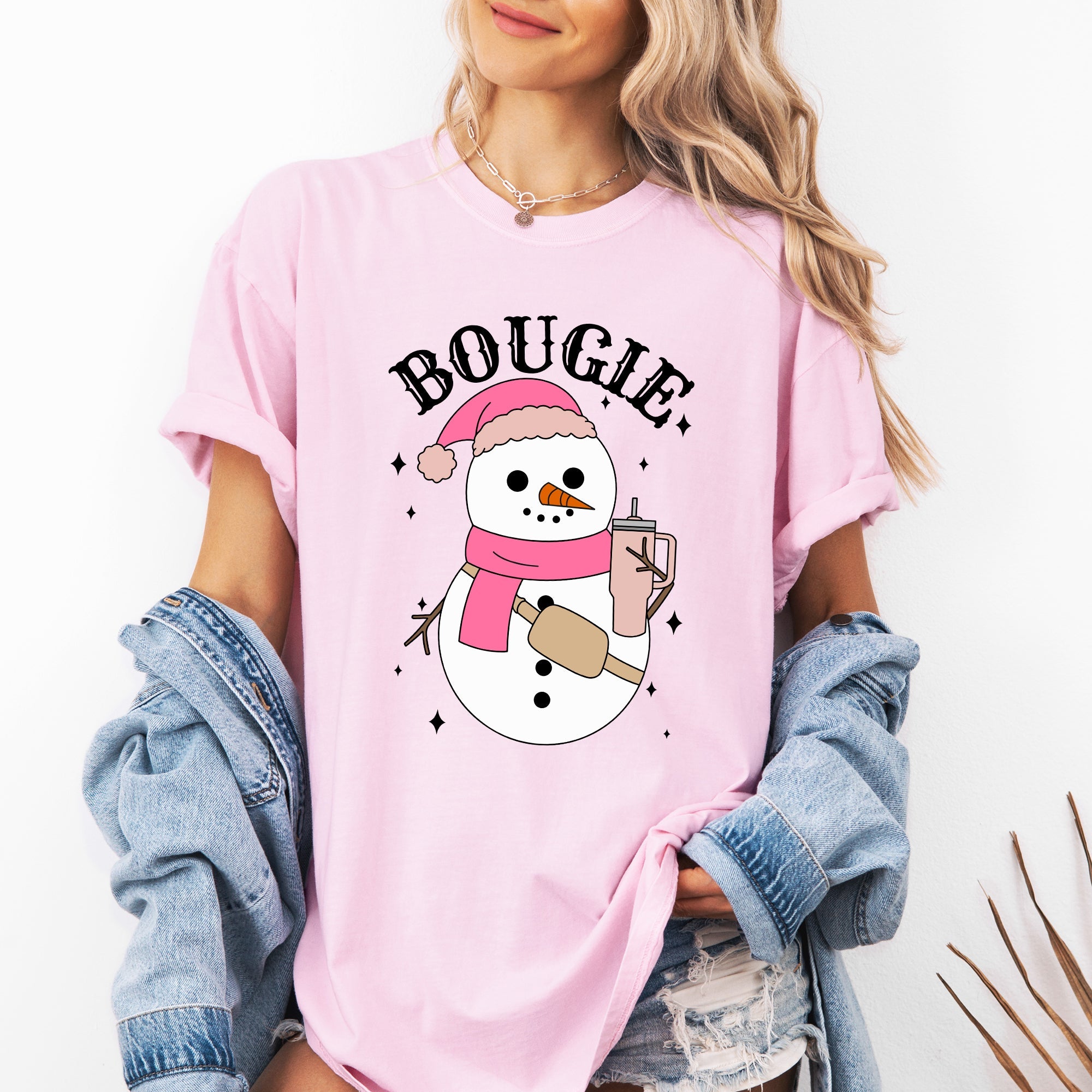 Bougie Snowman Christmas Santa Winter Snow Xmas Festive Cozy Vintage Comfort Colors Tee
