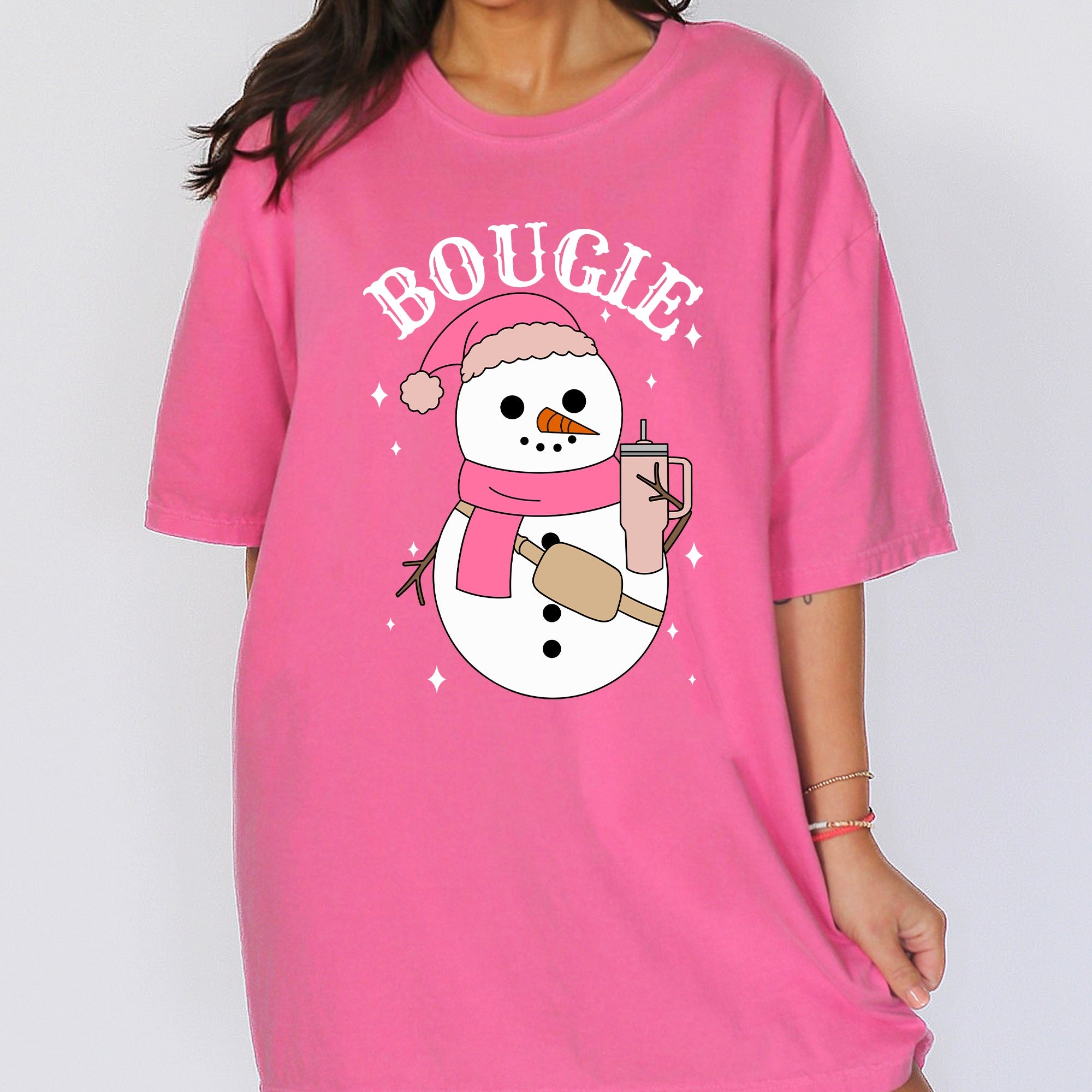 Bougie Snowman Christmas Santa Winter Snow Xmas Festive Cozy Vintage Comfort Colors Tee