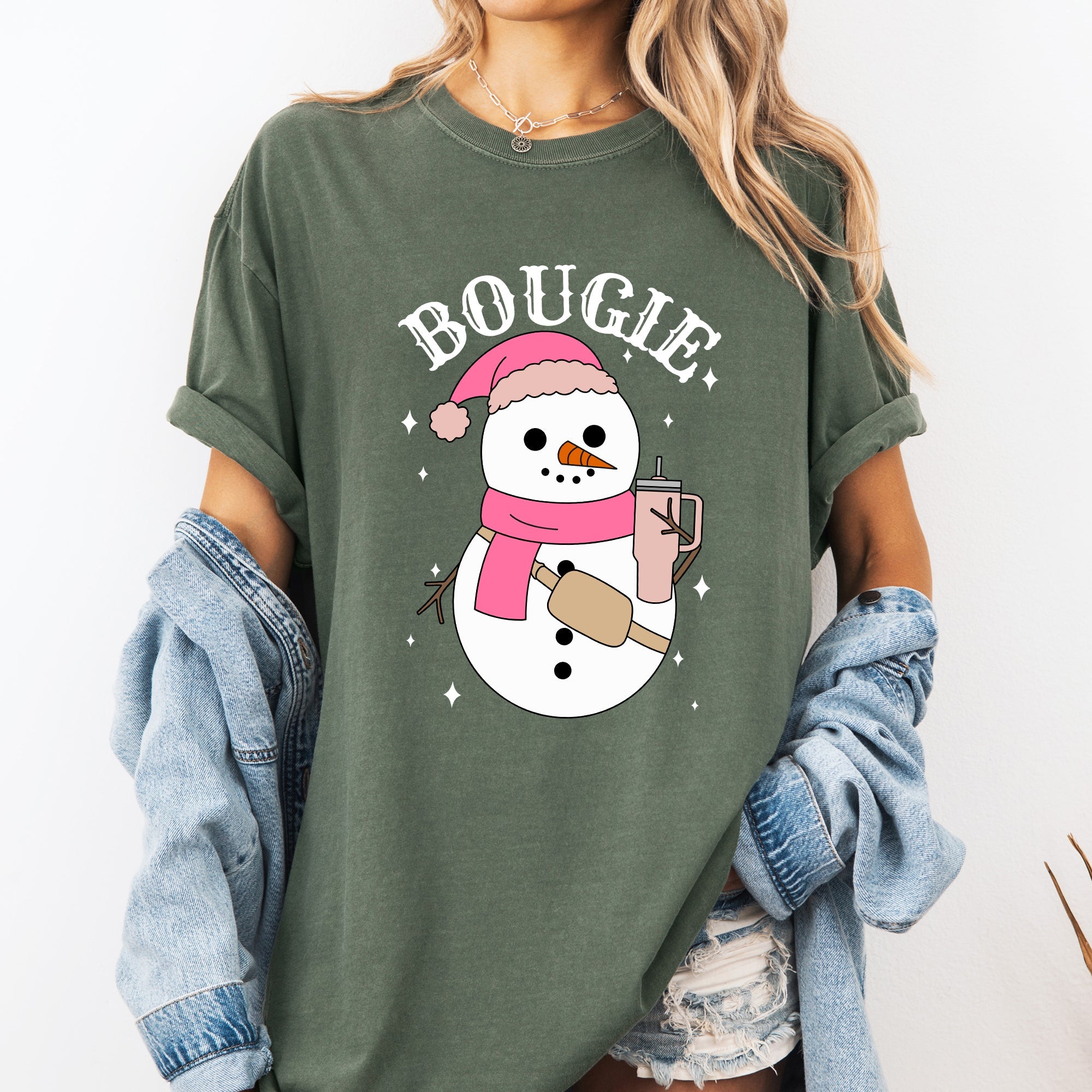 Bougie Snowman Christmas Santa Winter Snow Xmas Festive Cozy Vintage Comfort Colors Tee