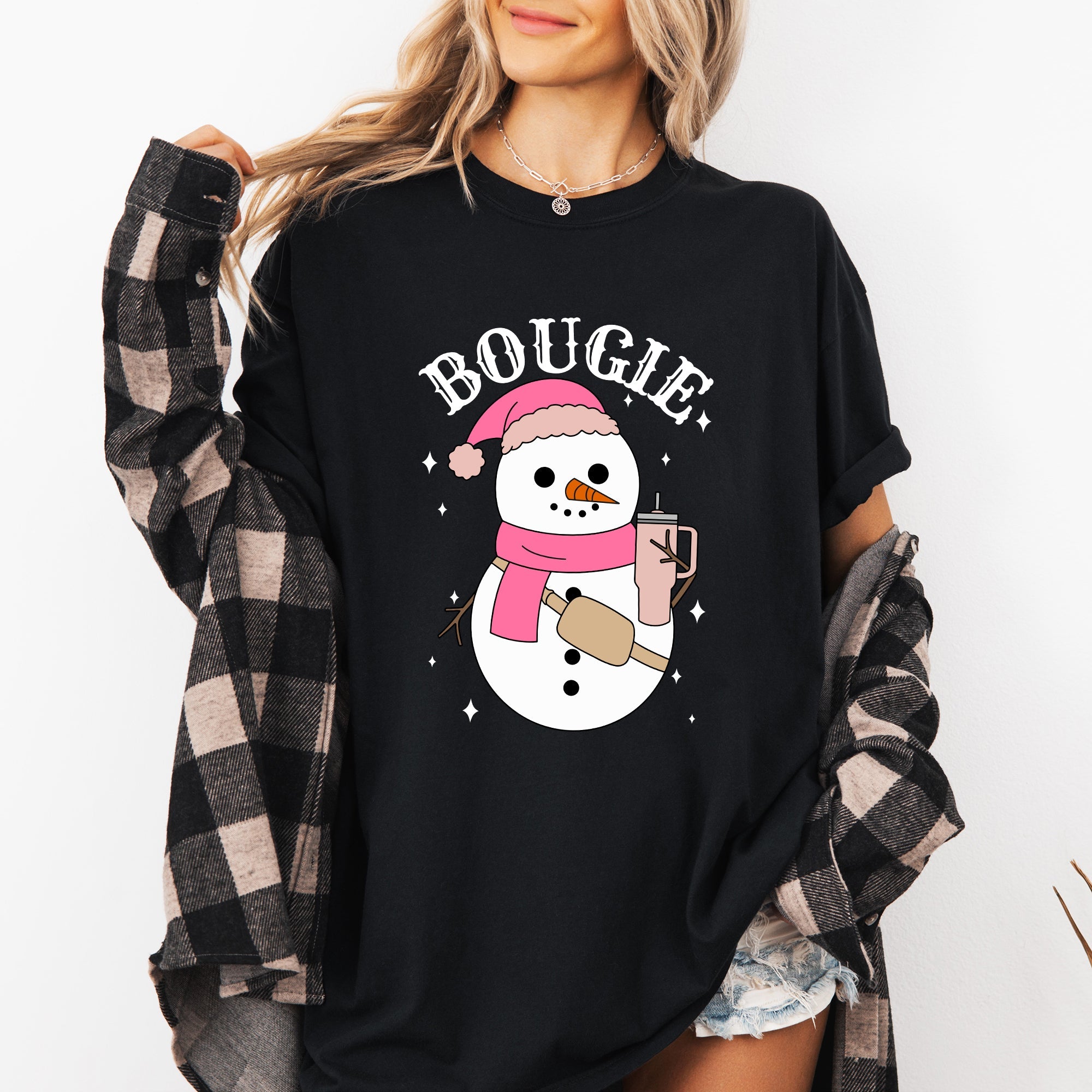 Bougie Snowman Christmas Santa Winter Snow Xmas Festive Cozy Vintage Comfort Colors Tee