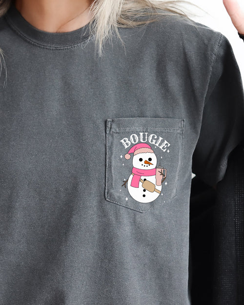 Bougie Snowman Christmas Santa Claus Winter Snow Xmas Festive Pocket Illustration Comfort Colors Tee