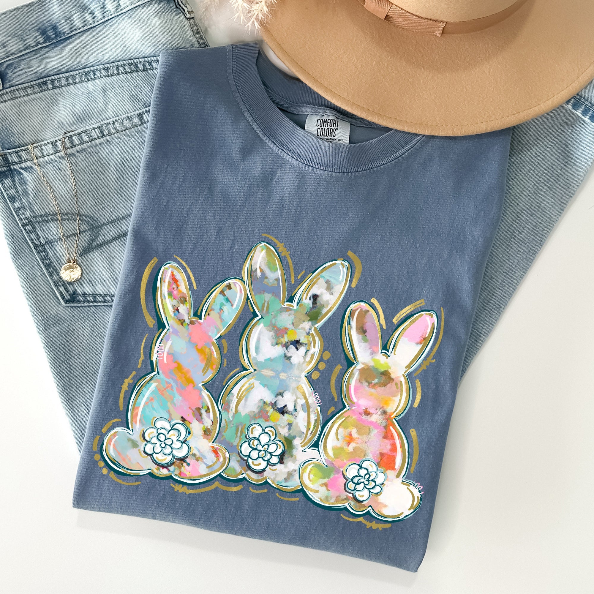 Brushstroke Easter Peter Cottontail Watercolor Illustration Art Print Comfort Colors Tee