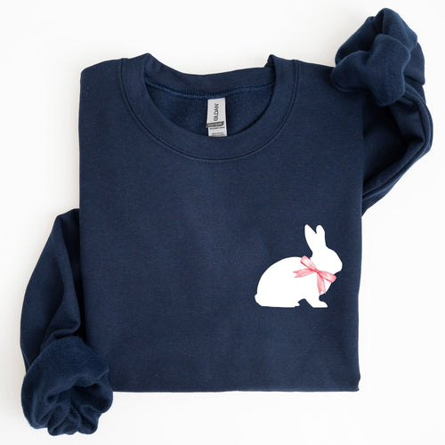 Bunny Wearing A Bow Pocket Print Easter Rabbit Illustration For Spring Sweatshirt