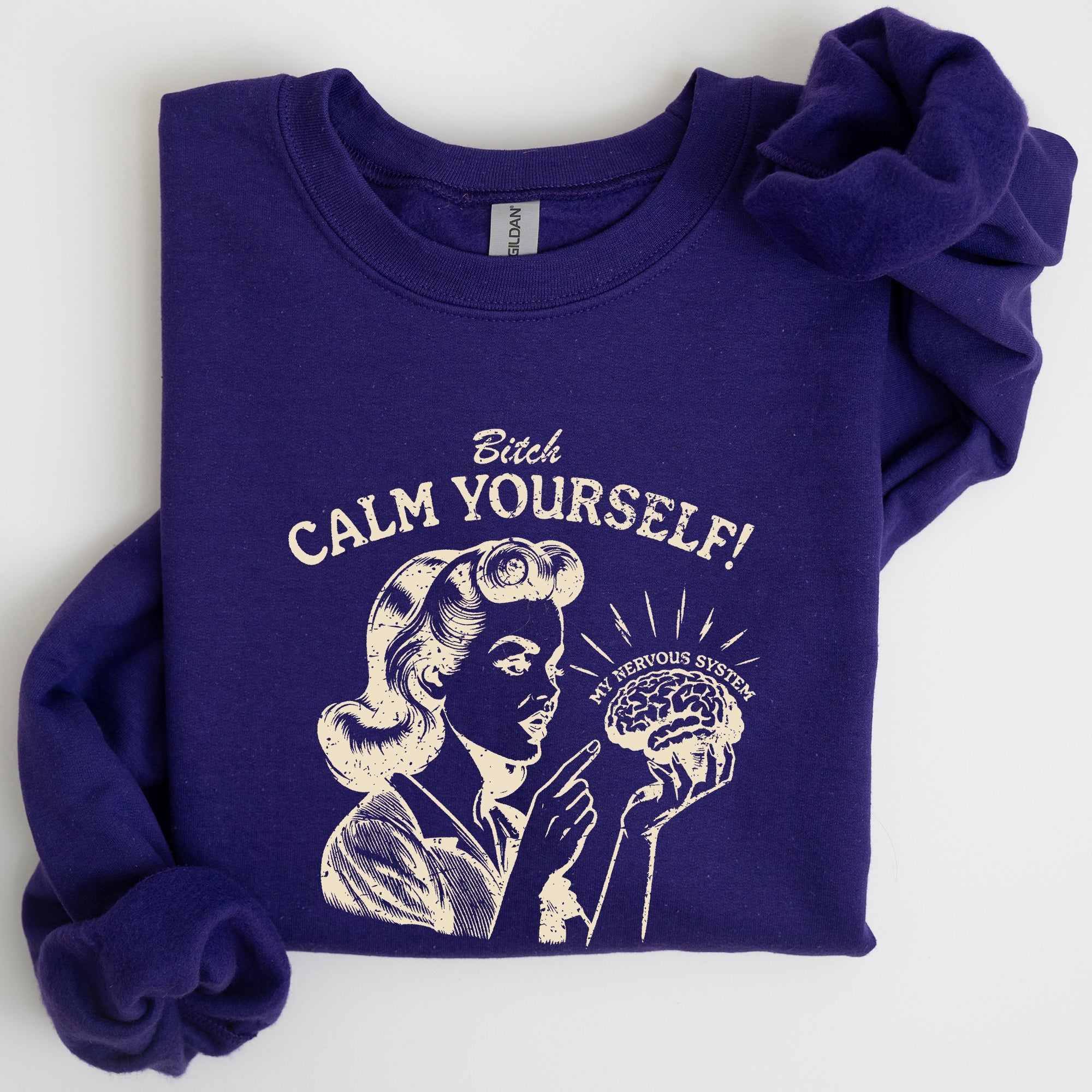 Calm Yourself De-Stress Retro Vintage Meme Design For Everyday Comfort Sweatshirt