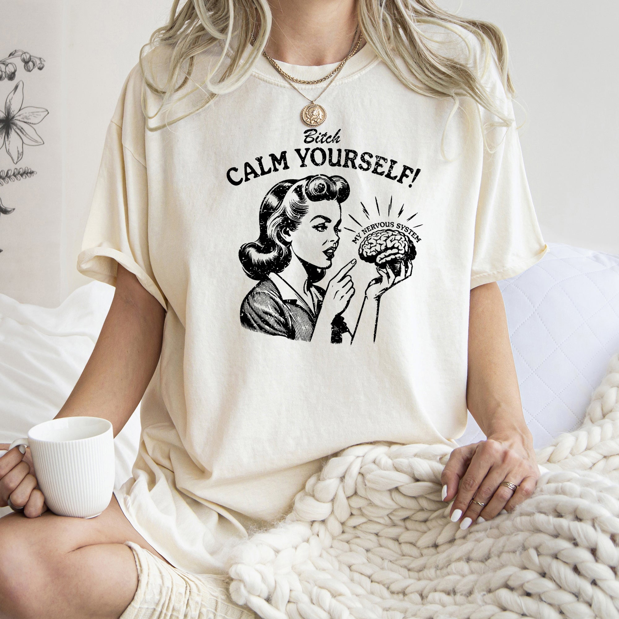 Calm Yourself, Stress, Retro, Vintage, Meme, Aesthetic, Funny Vibes Comfort Colors Tee