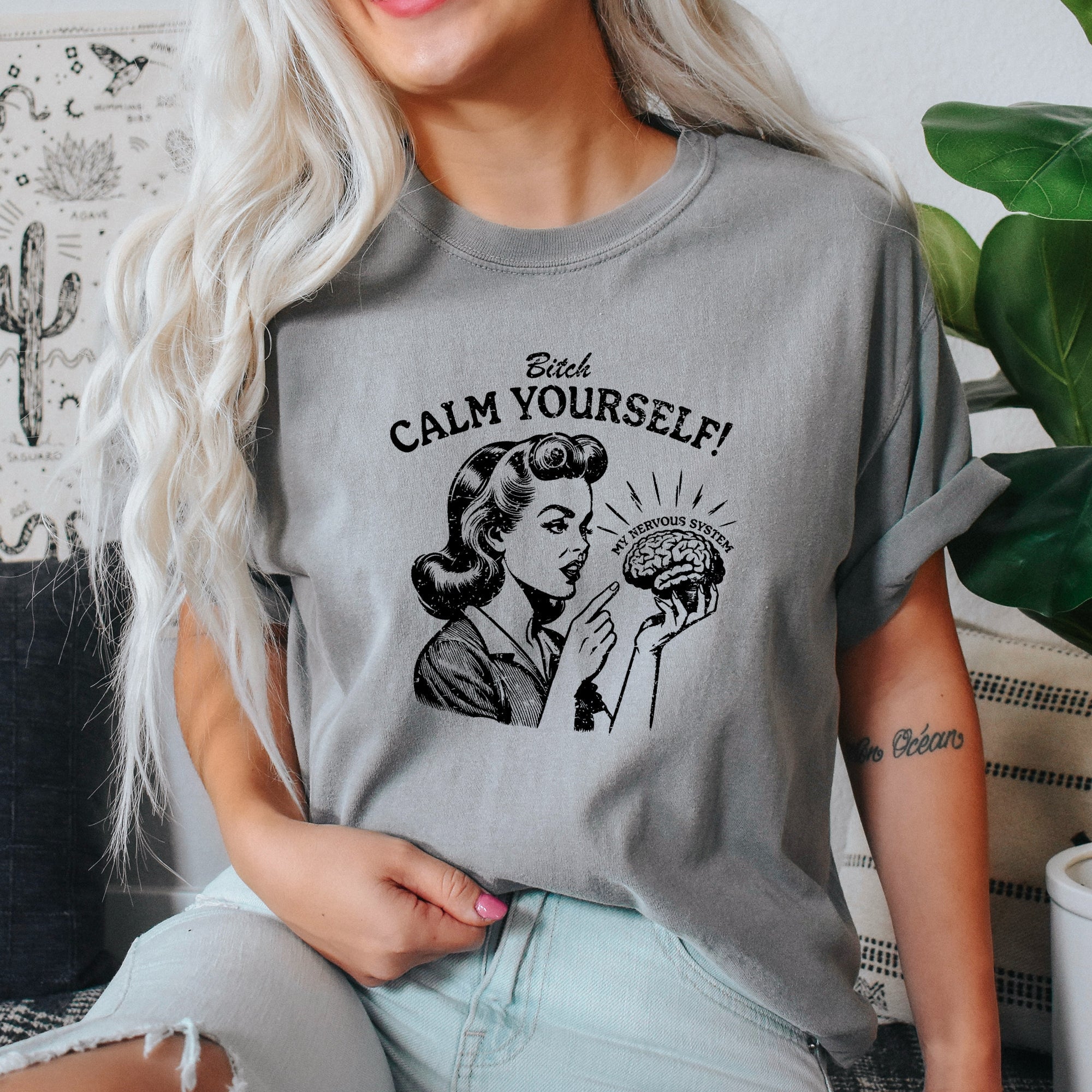 Calm Yourself, Stress, Retro, Vintage, Meme, Aesthetic, Funny Vibes Comfort Colors Tee