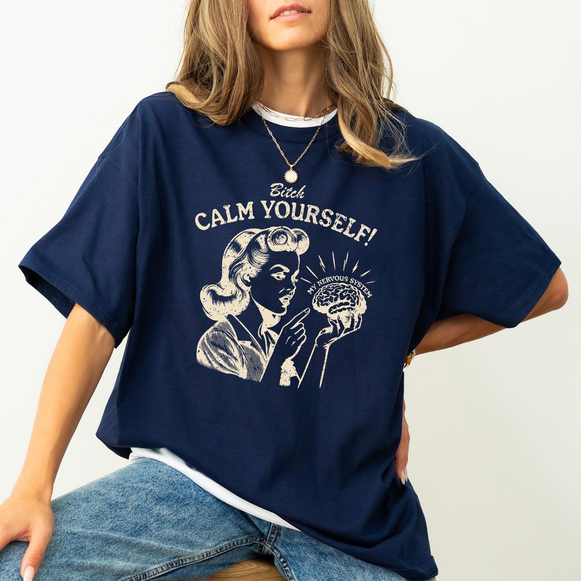 Calm Yourself, Stress, Retro, Vintage, Meme, Aesthetic, Funny Vibes Comfort Colors Tee