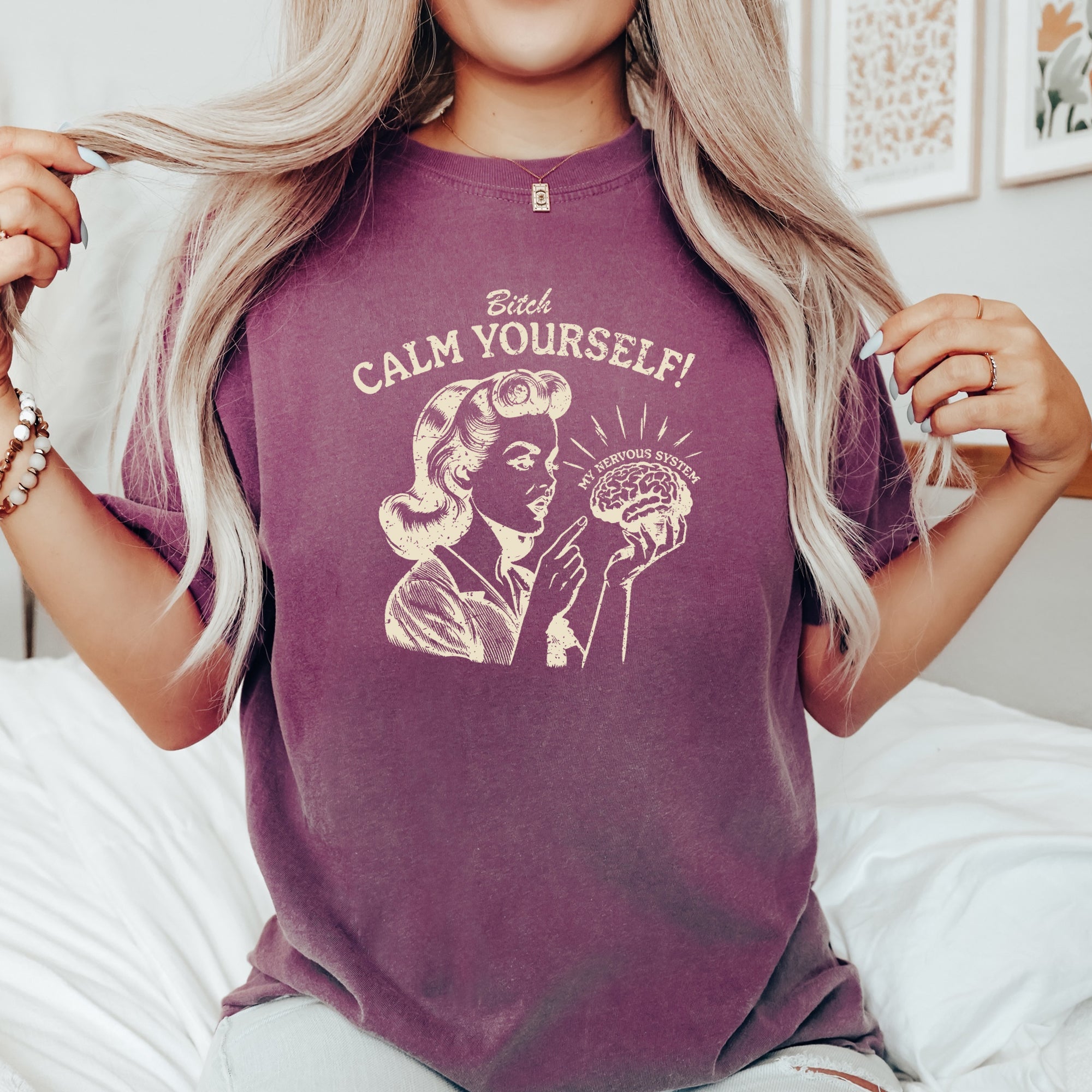 Calm Yourself, Stress, Retro, Vintage, Meme, Aesthetic, Funny Vibes Comfort Colors Tee