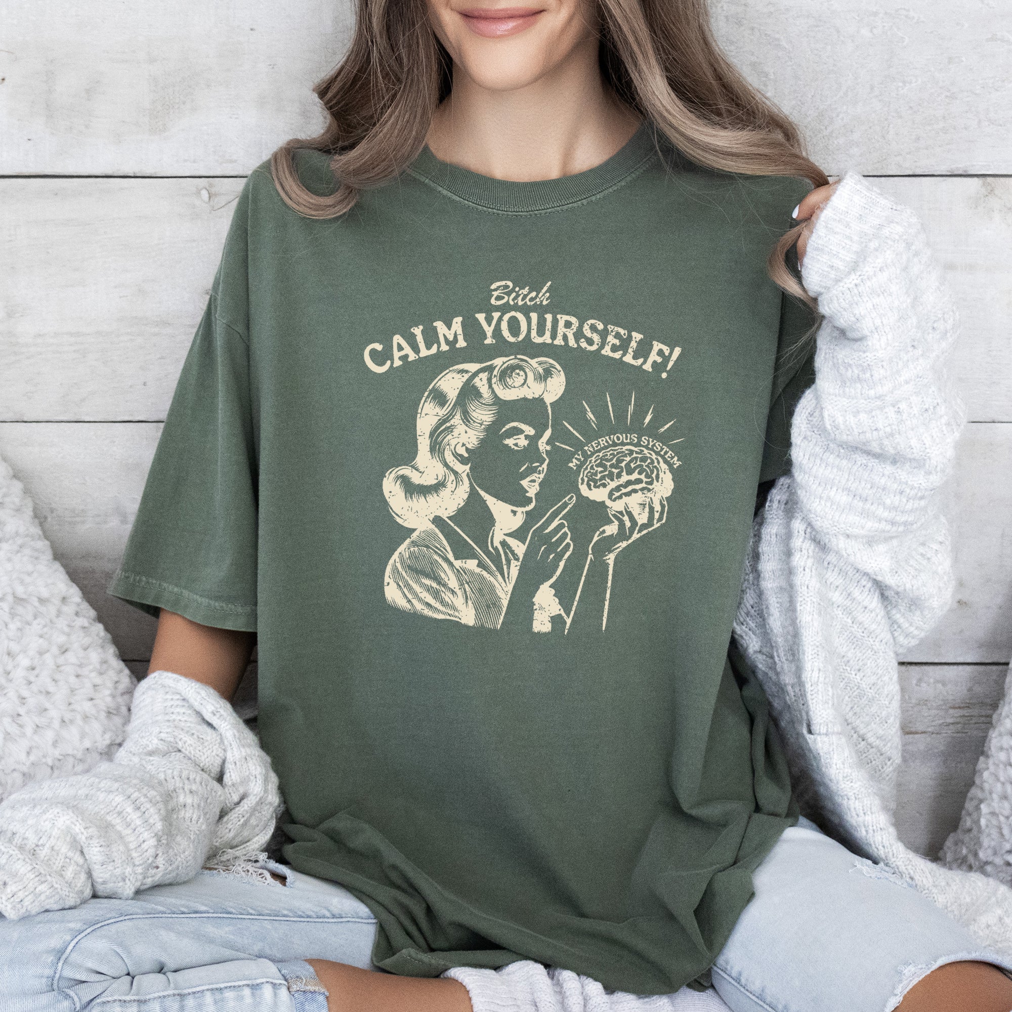 Calm Yourself, Stress, Retro, Vintage, Meme, Aesthetic, Funny Vibes Comfort Colors Tee