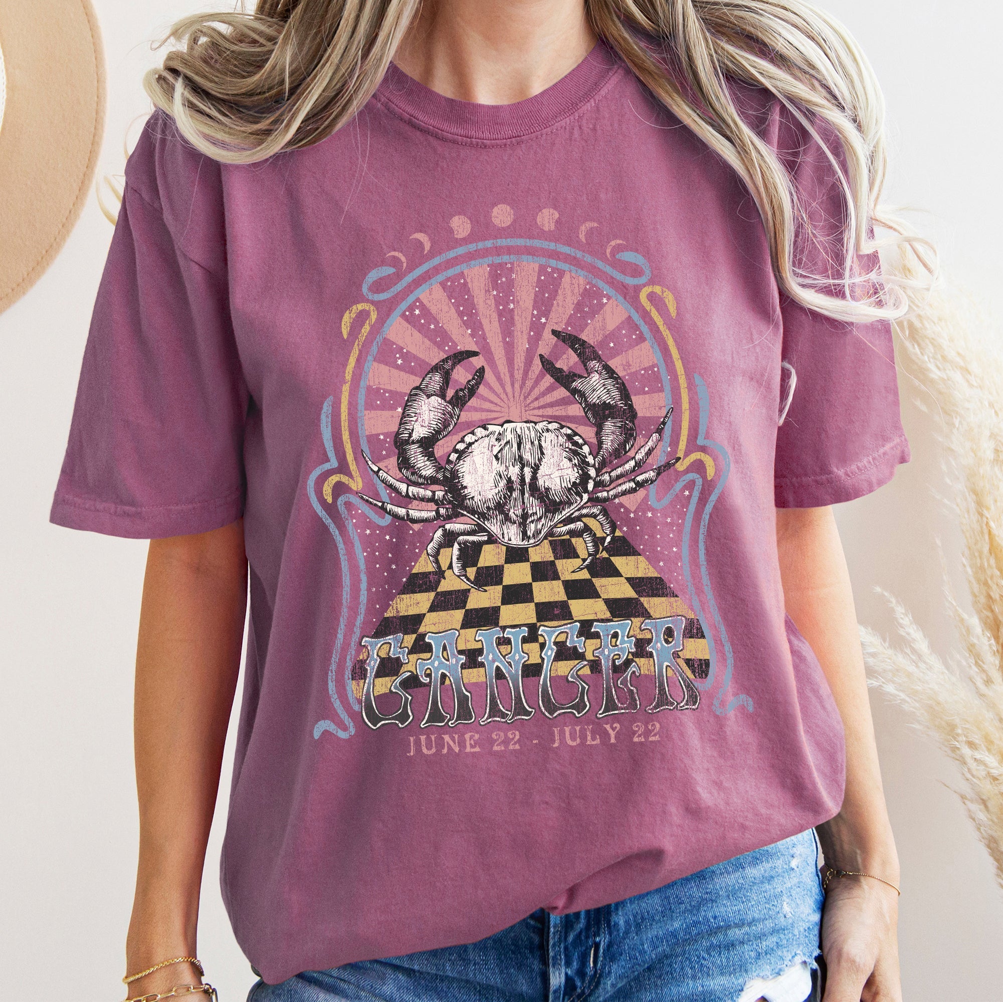 Cancer Zodiac Horoscope Astrology Vintage Mystic Celestial Signs Design Print Comfort Colors Tee