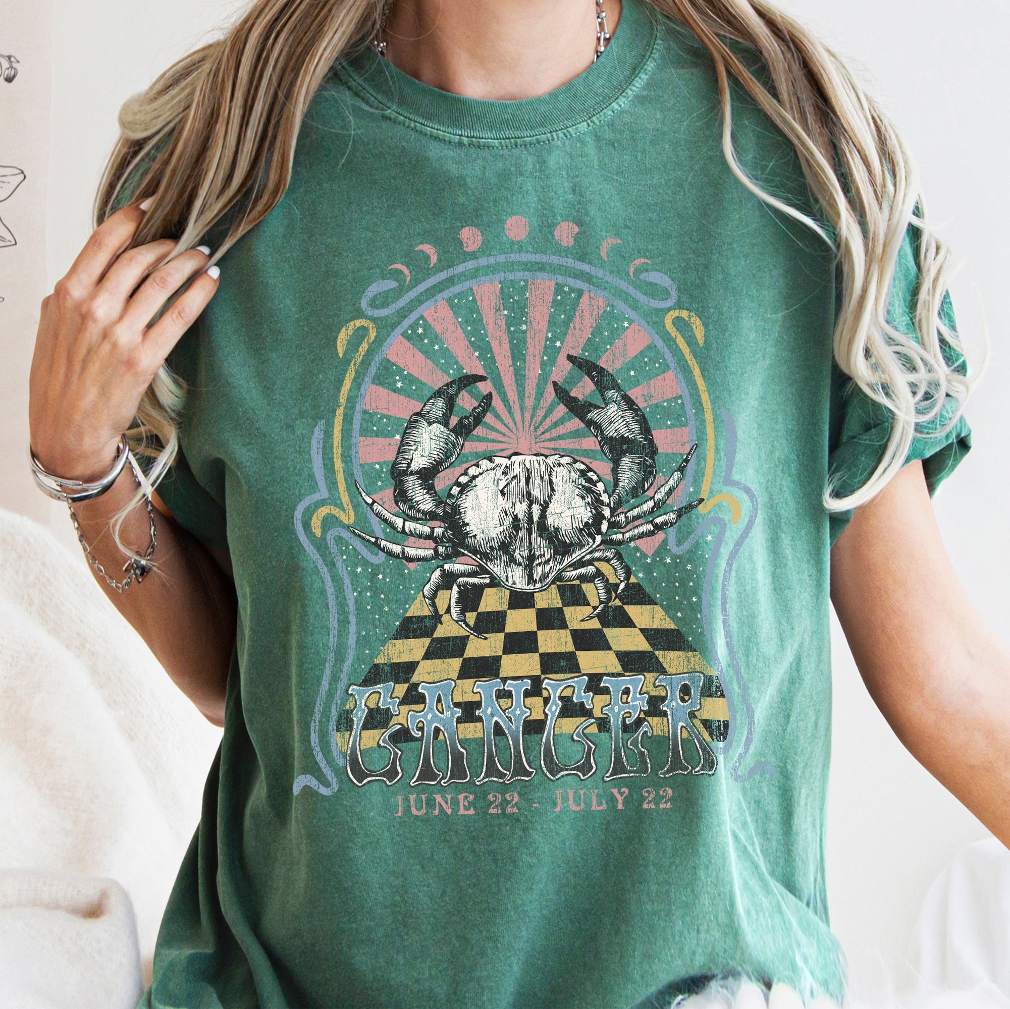 Cancer Zodiac Horoscope Astrology Vintage Mystic Celestial Signs Design Print Comfort Colors Tee