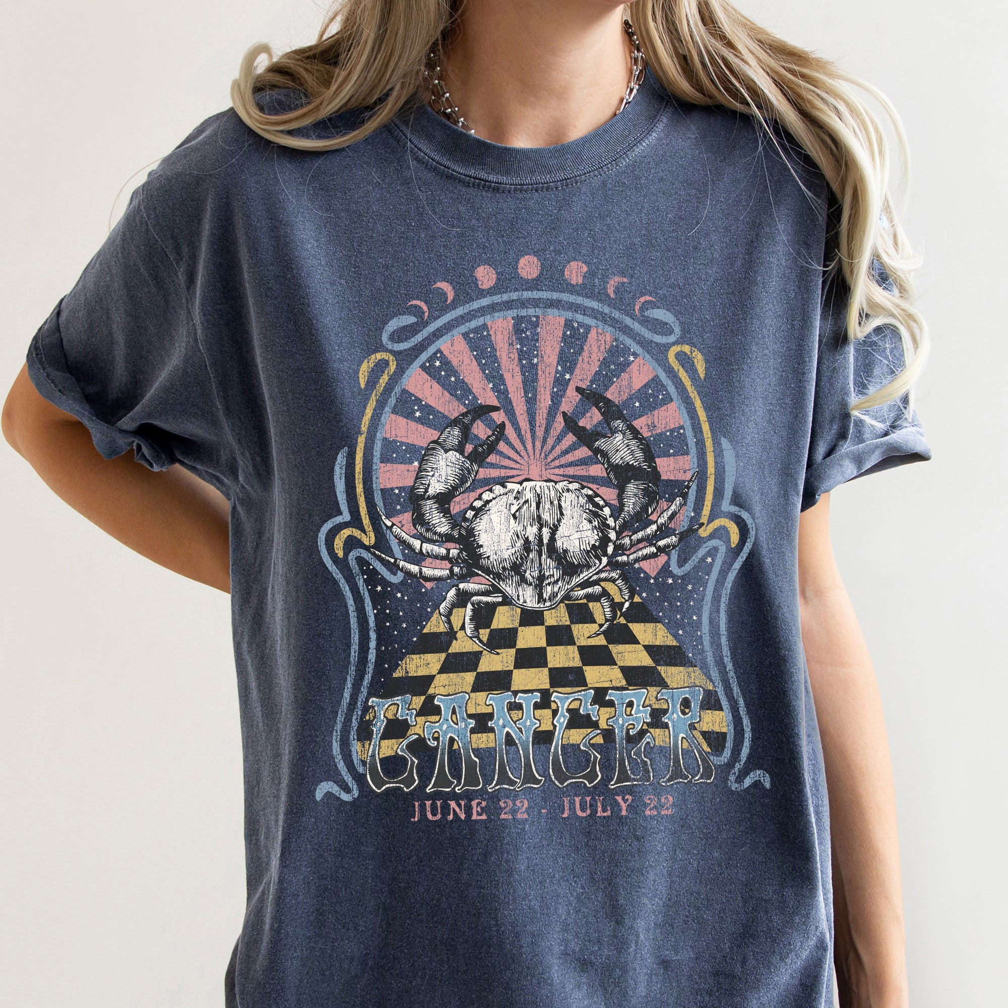 Cancer Zodiac Horoscope Astrology Vintage Mystic Celestial Signs Design Print Comfort Colors Tee