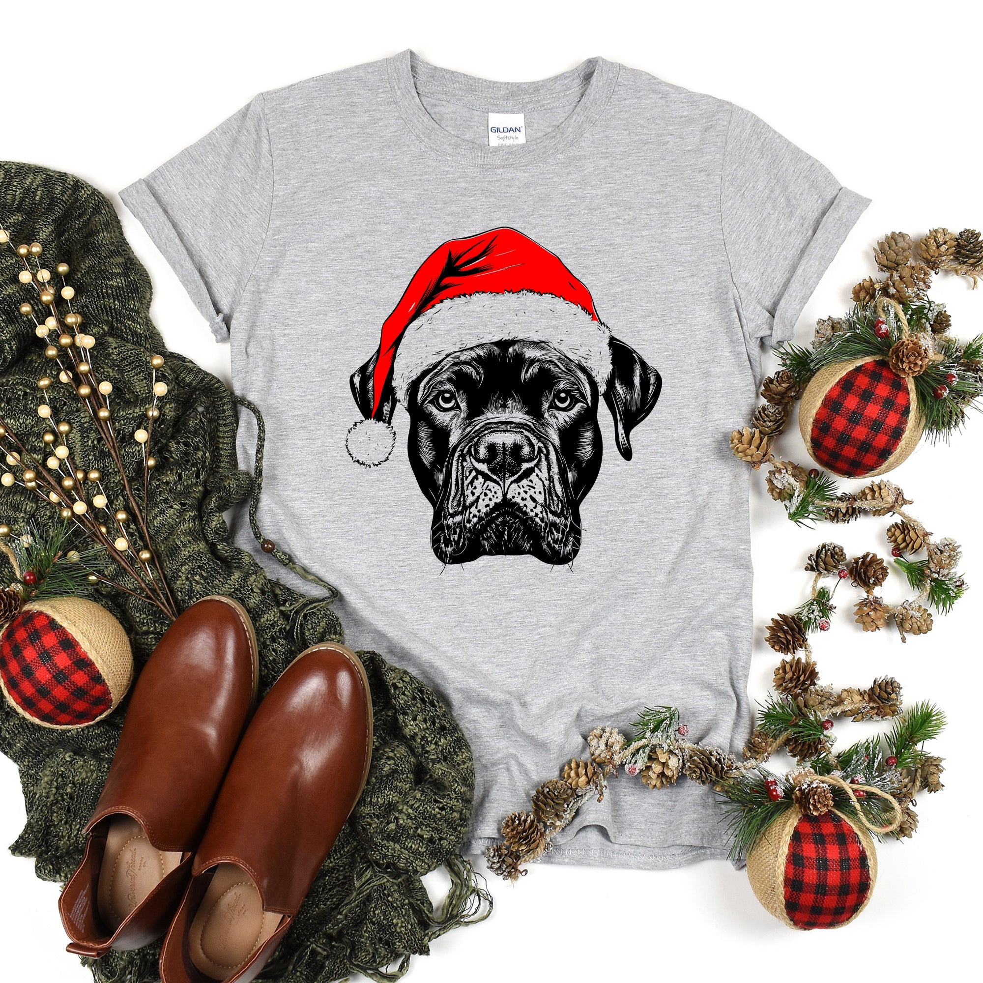 Cane Corso Santa Dog Christmas Dog Lover Portrait Graphic Collection Comfort Colors Tee