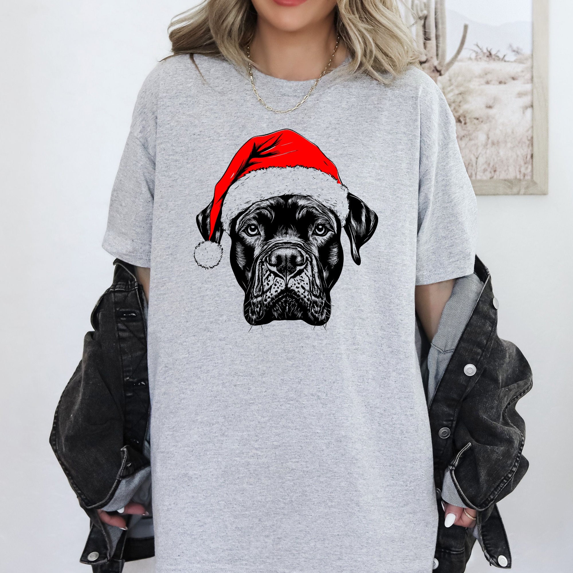 Cane Corso Santa Dog Christmas Dog Lover Portrait Graphic Collection Comfort Colors Tee