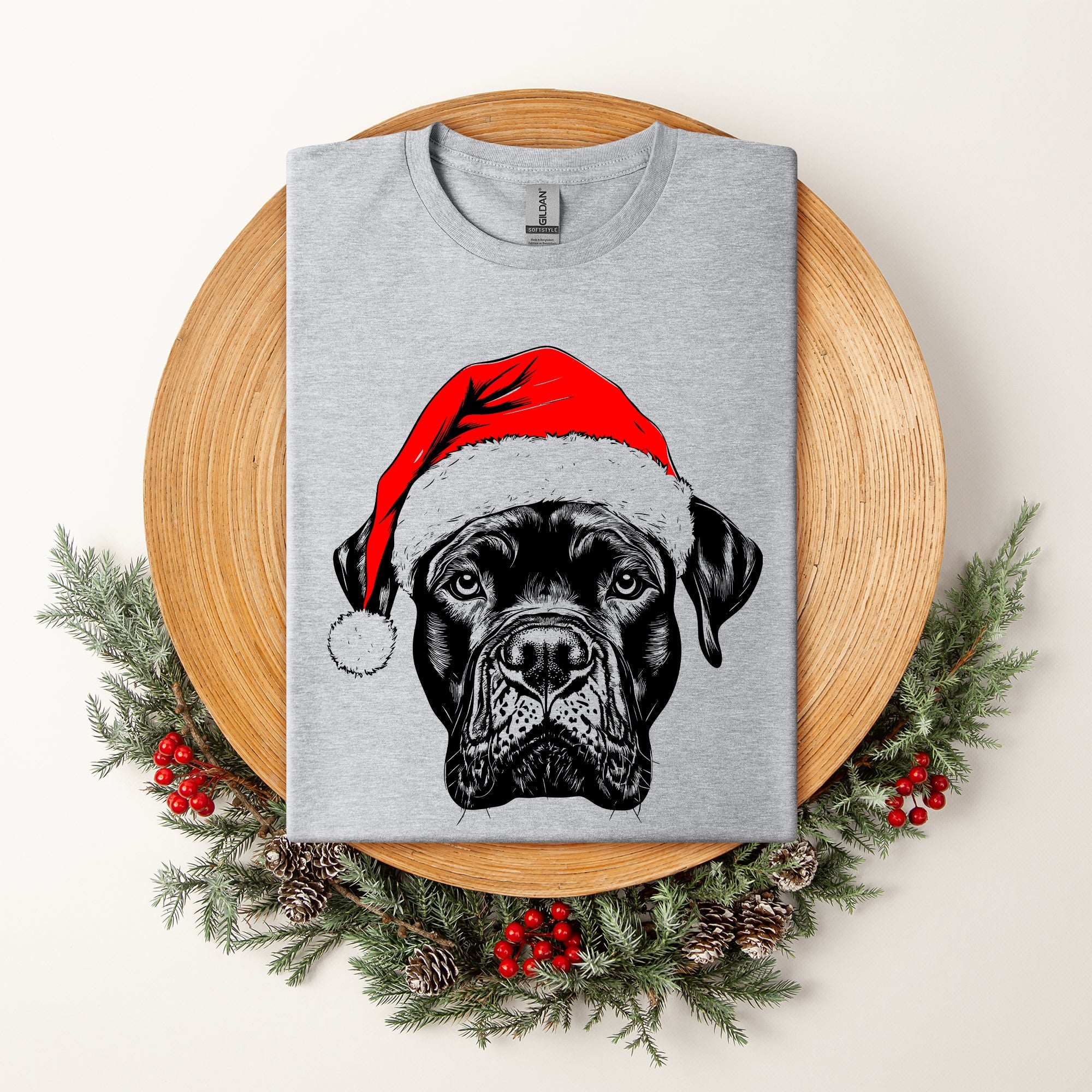 Cane Corso Santa Dog Christmas Dog Lover Portrait Graphic Collection Comfort Colors Tee