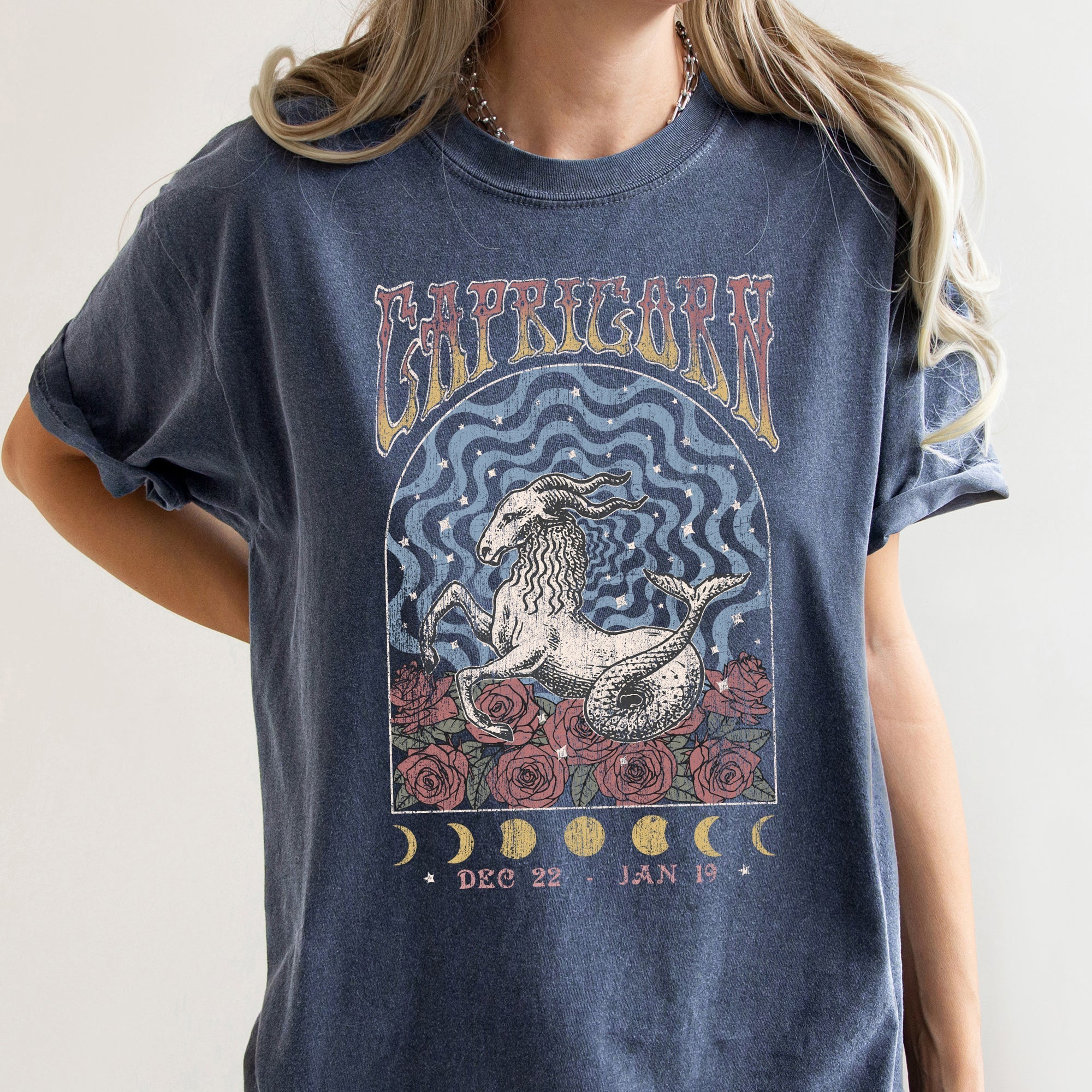 Capricorn Zodiac Horoscope Astrology Retro Vintage Distressed Graphic Comfort Colors Tee