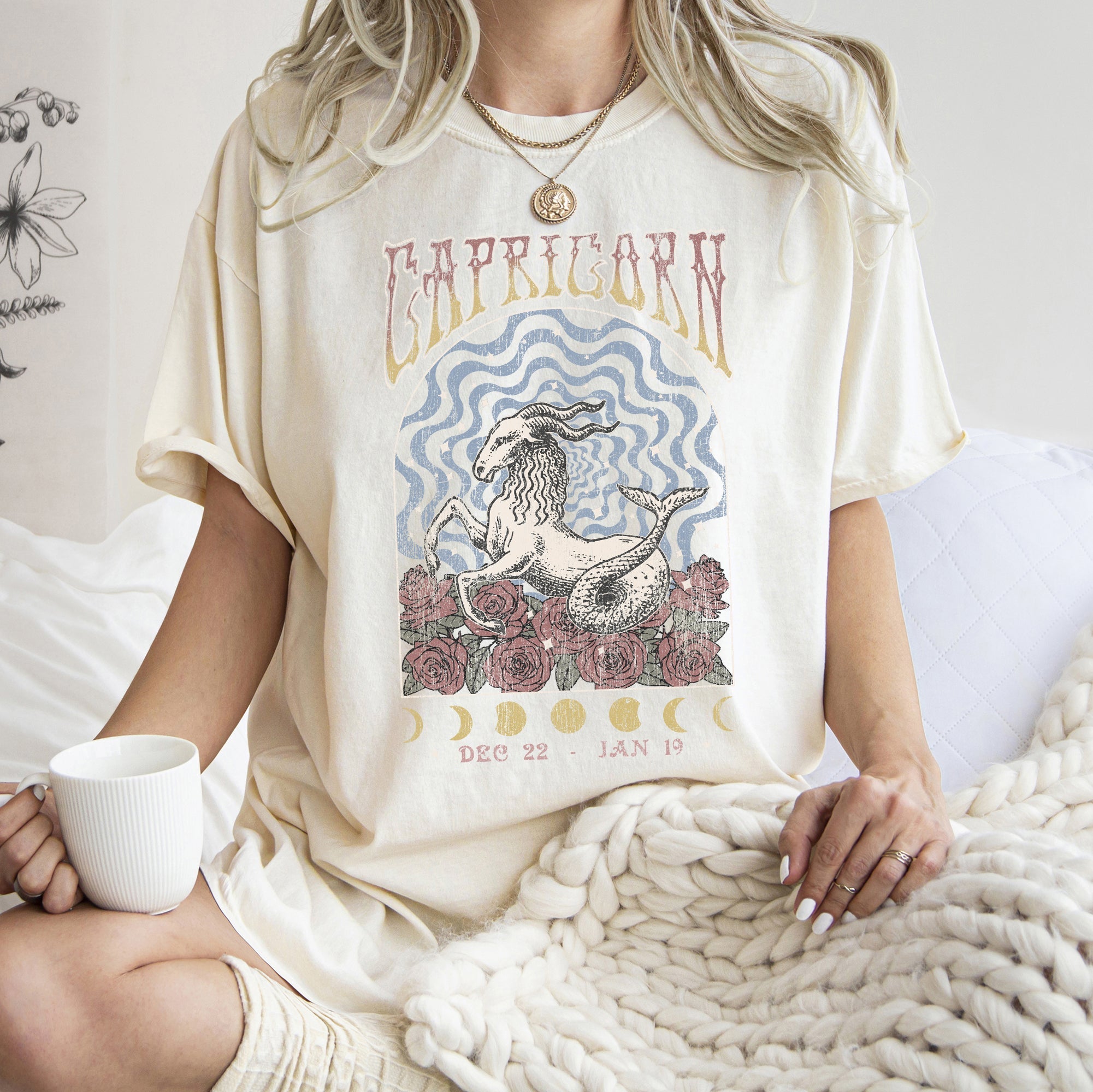 Capricorn Zodiac Horoscope Astrology Retro Vintage Distressed Graphic Comfort Colors Tee