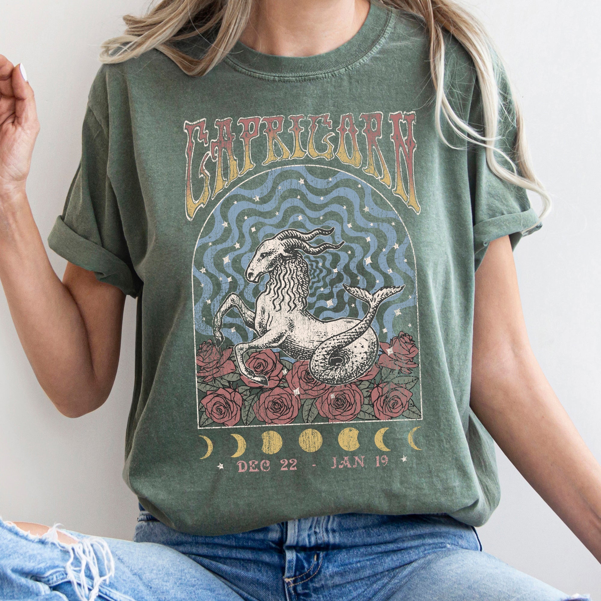 Capricorn Zodiac Horoscope Astrology Retro Vintage Distressed Graphic Comfort Colors Tee