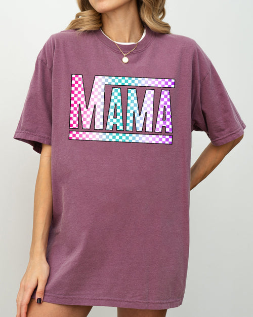 Checkered Mama Colorful Retro Vintage Mother Heritage Pattern Comfort Colors Tee