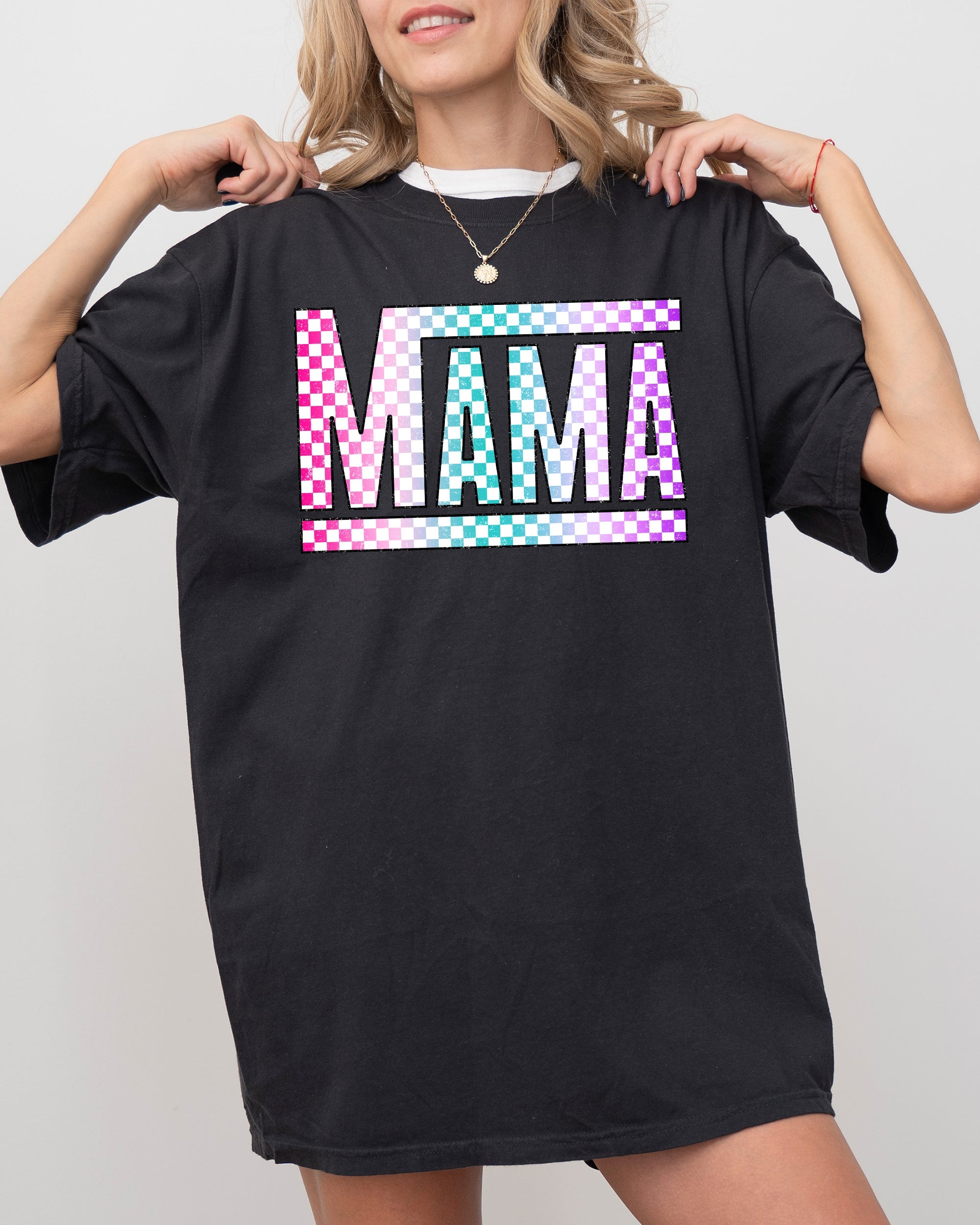 Checkered Mama Colorful Retro Vintage Mother Heritage Pattern Comfort Colors Tee