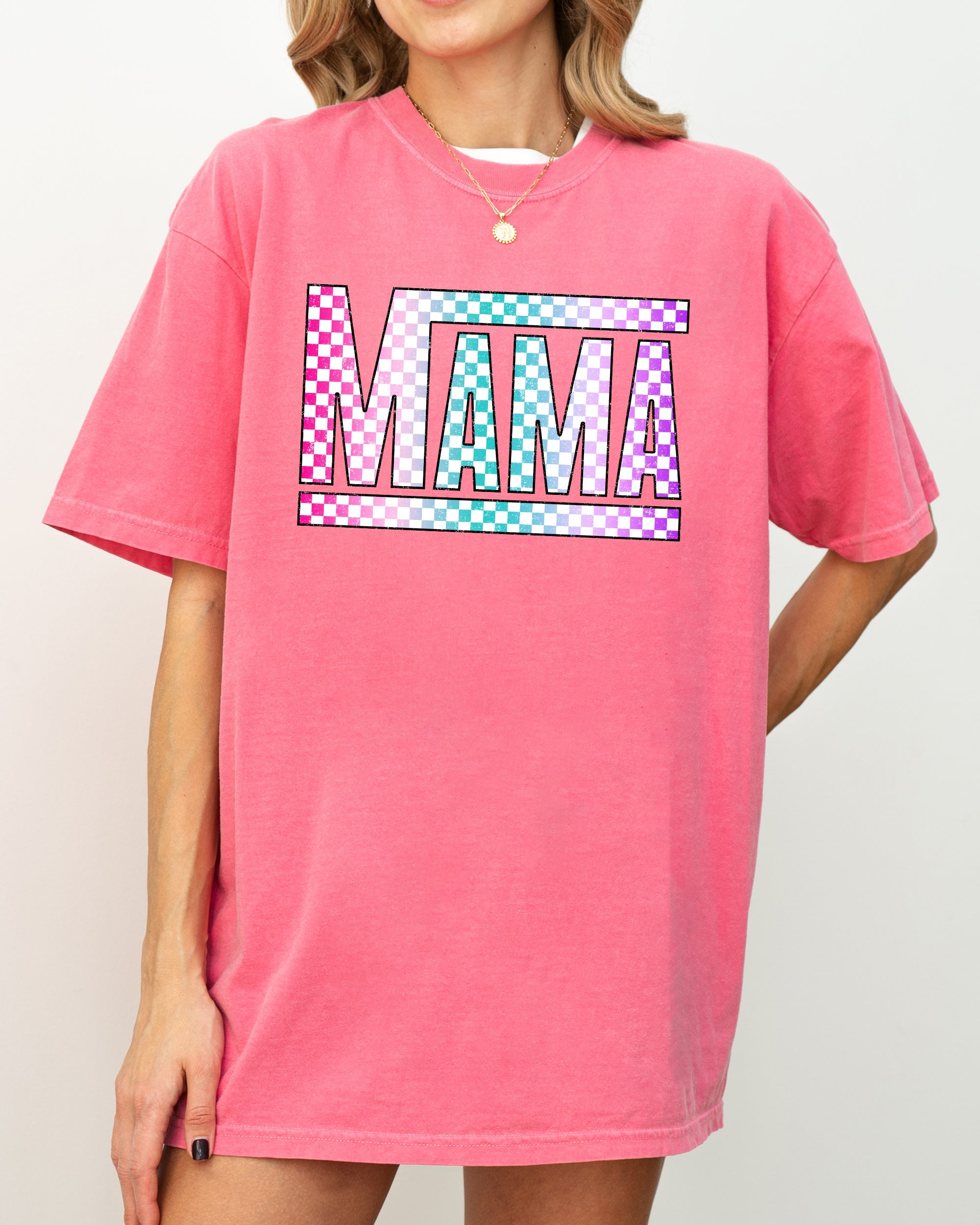Checkered Mama Colorful Retro Vintage Mother Heritage Pattern Comfort Colors Tee