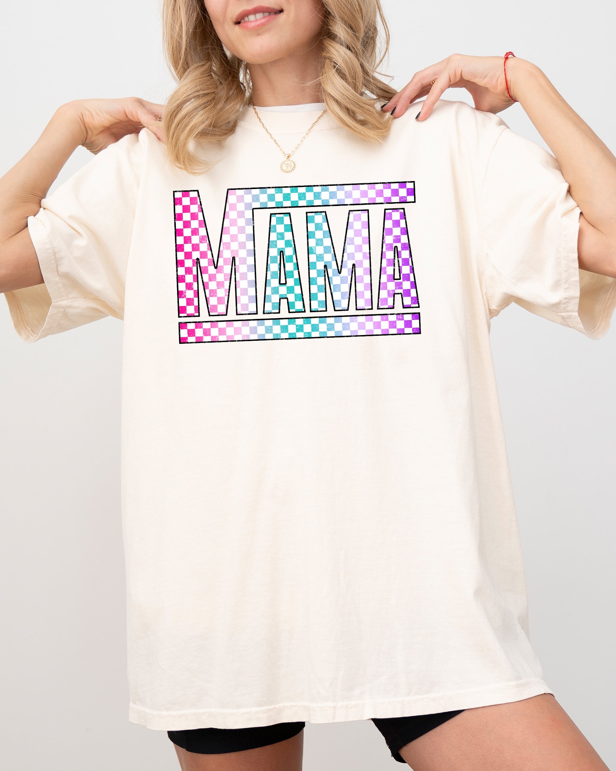 Checkered Mama Colorful Retro Vintage Mother Heritage Pattern Comfort Colors Tee