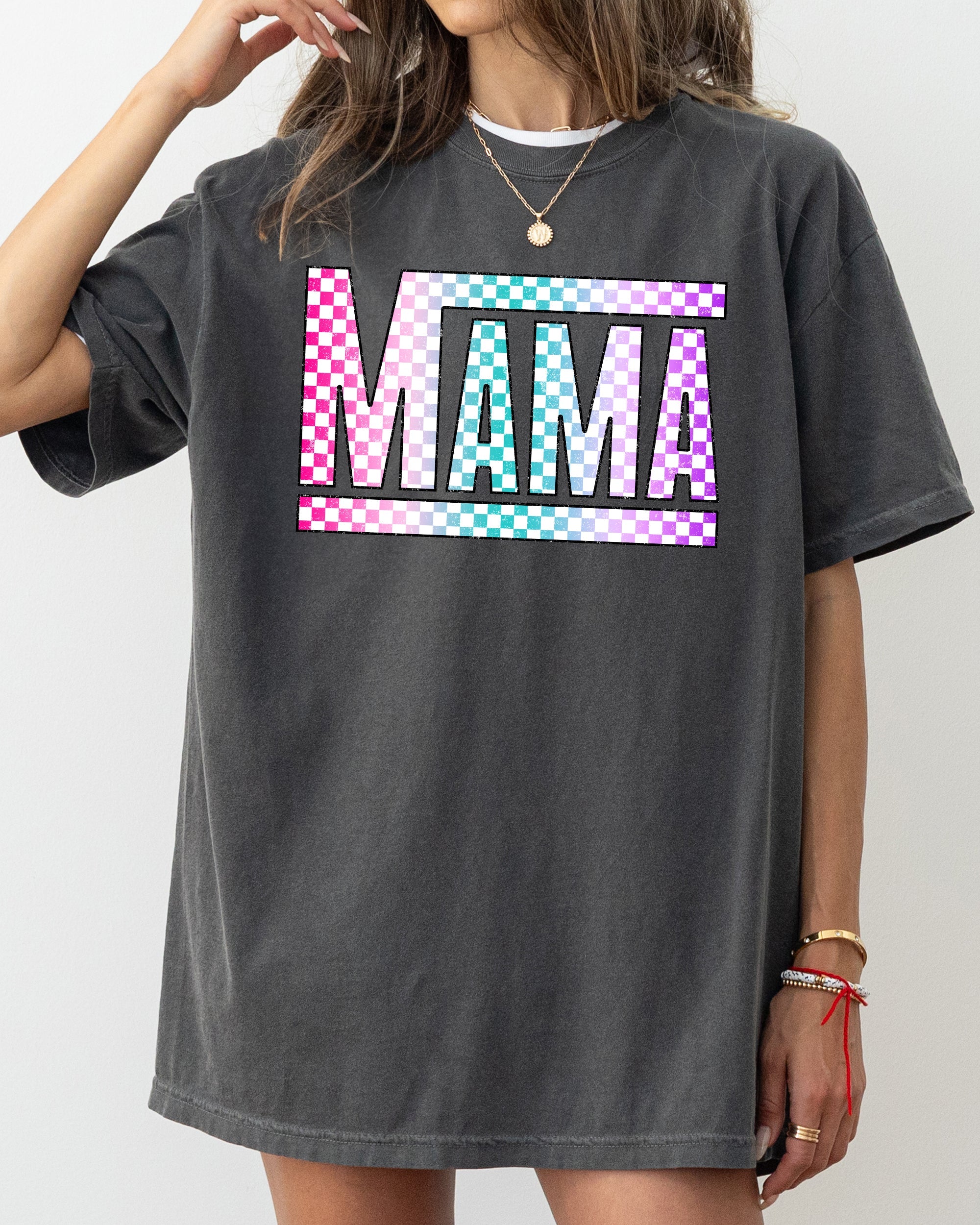 Checkered Mama Colorful Retro Vintage Mother Heritage Pattern Comfort Colors Tee