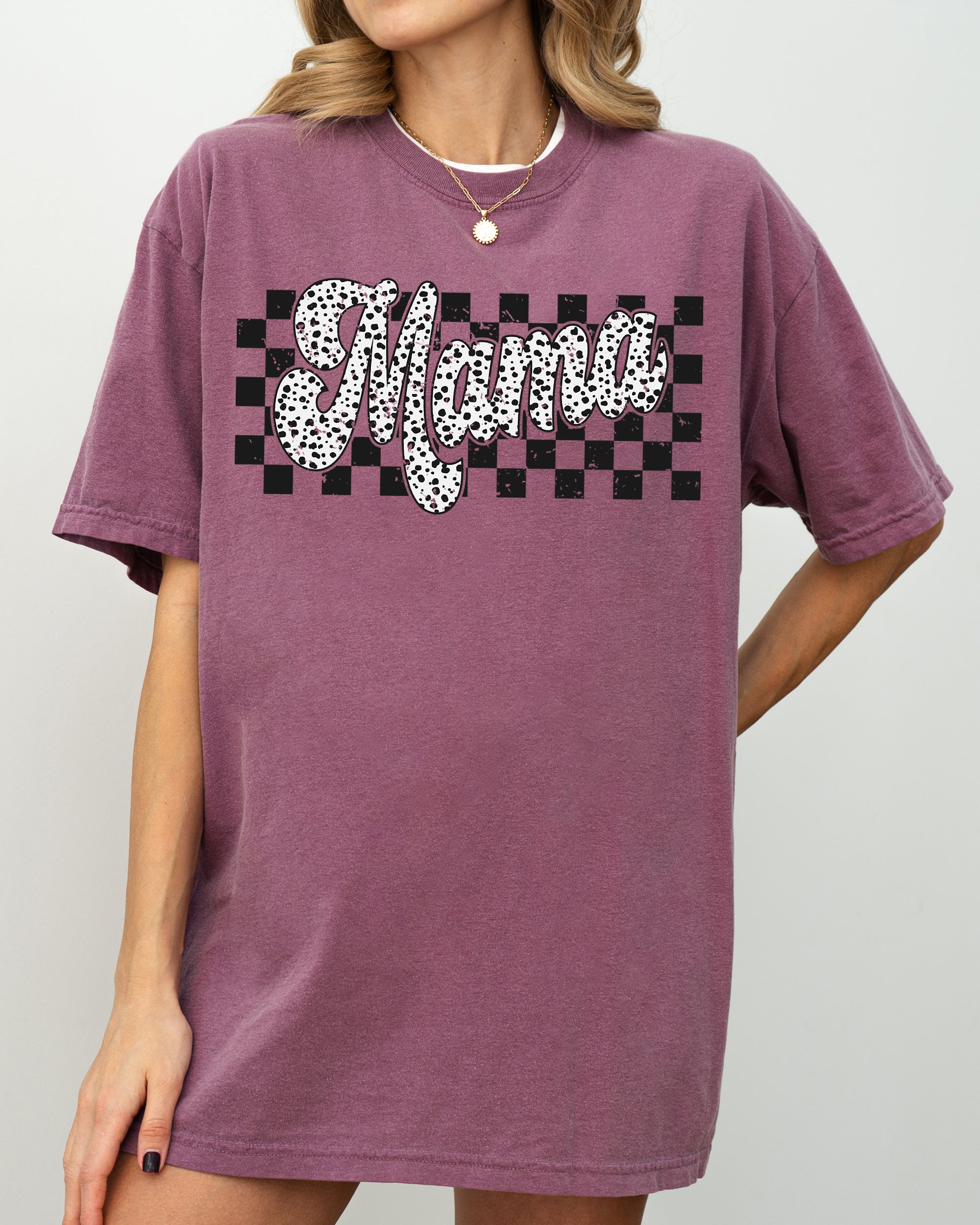 Checkered Mama Dalmatian Dots Polka Dots Retro Vintage Mother Comfort Colors Tee