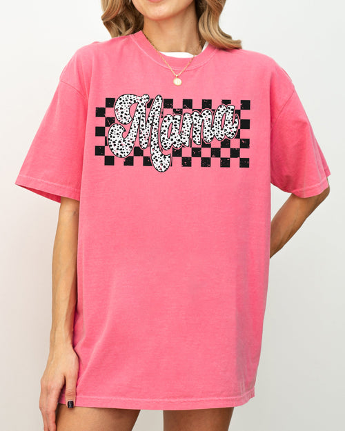 Checkered Mama Dalmatian Dots Polka Dots Retro Vintage Mother Comfort Colors Tee