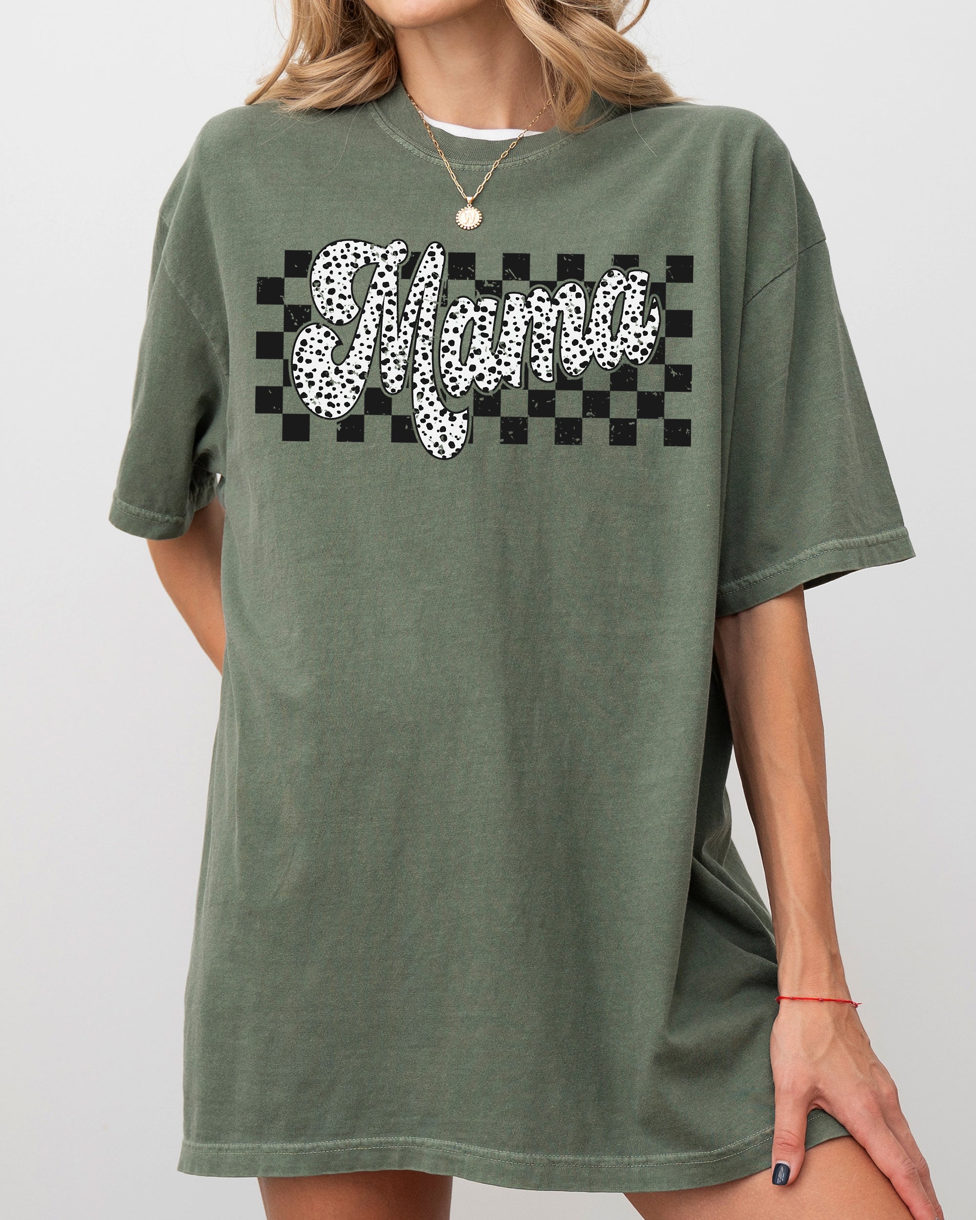 Checkered Mama Dalmatian Dots Polka Dots Retro Vintage Mother Comfort Colors Tee