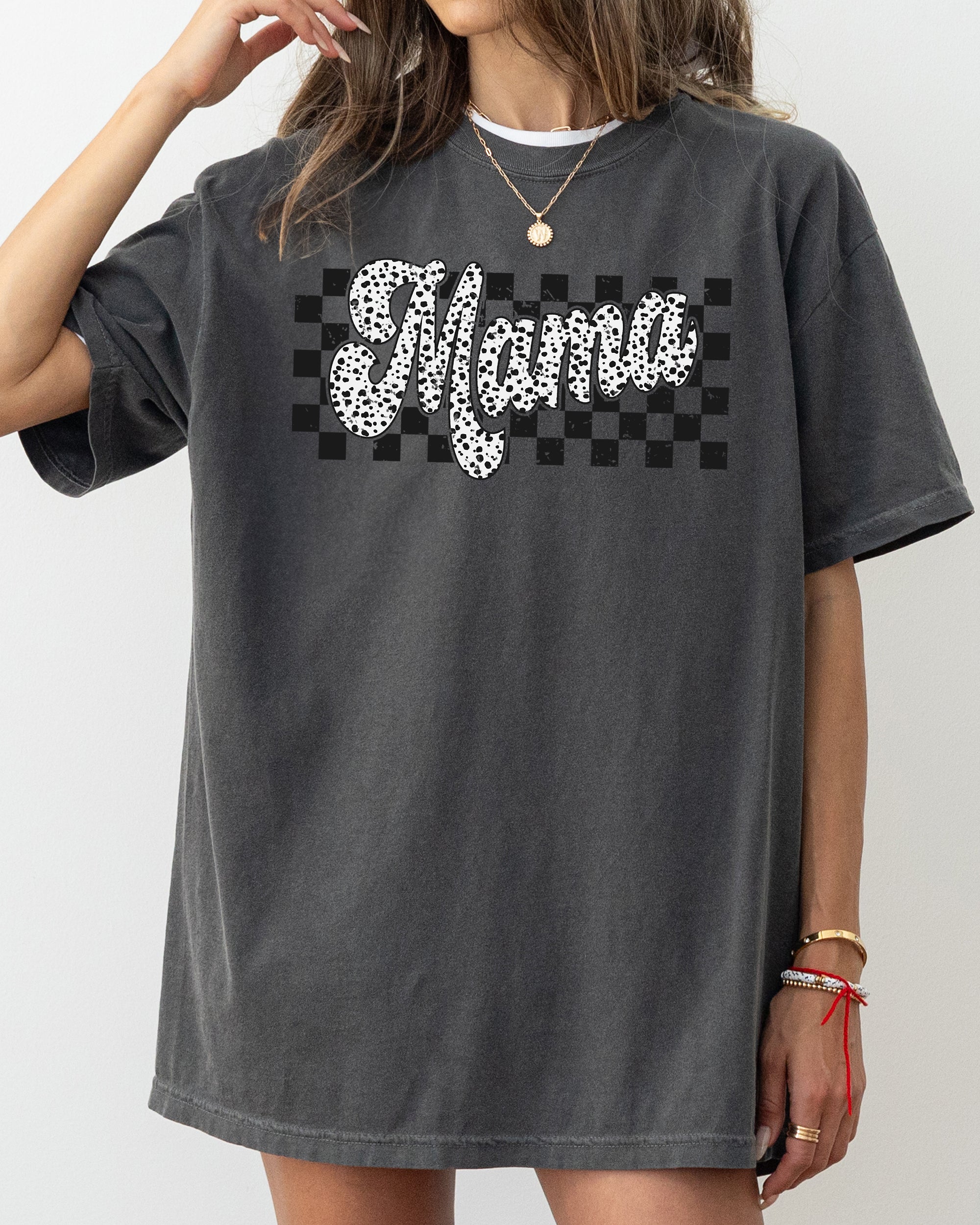 Checkered Mama Dalmatian Dots Polka Dots Retro Vintage Mother Comfort Colors Tee