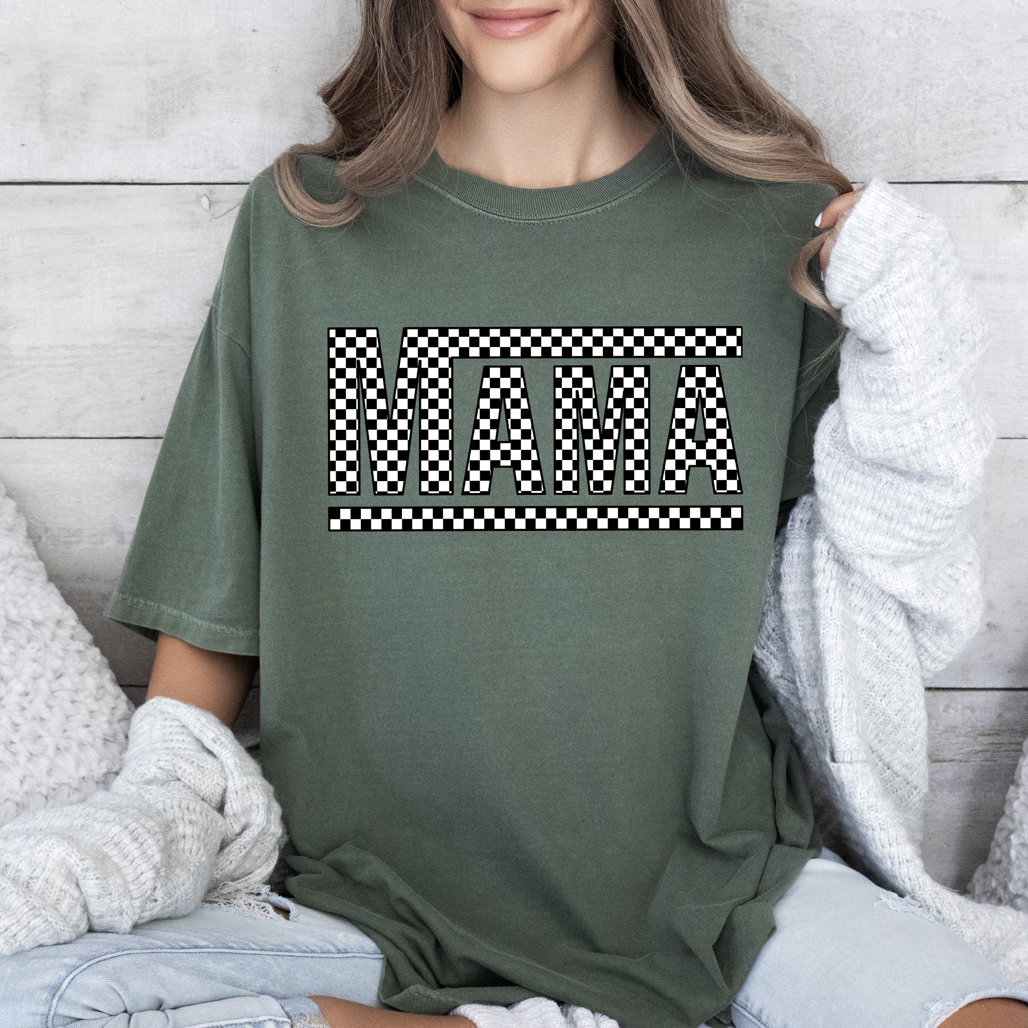 Checkered Mama Retro Vintage Plaid Nostalgic Americana Style Classic Comfort Colors Tee