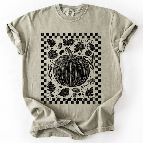 Checkered Pumpkin Minimalist Autumn Vintage Inspired Cozy Everyday Comfort Colors Tee