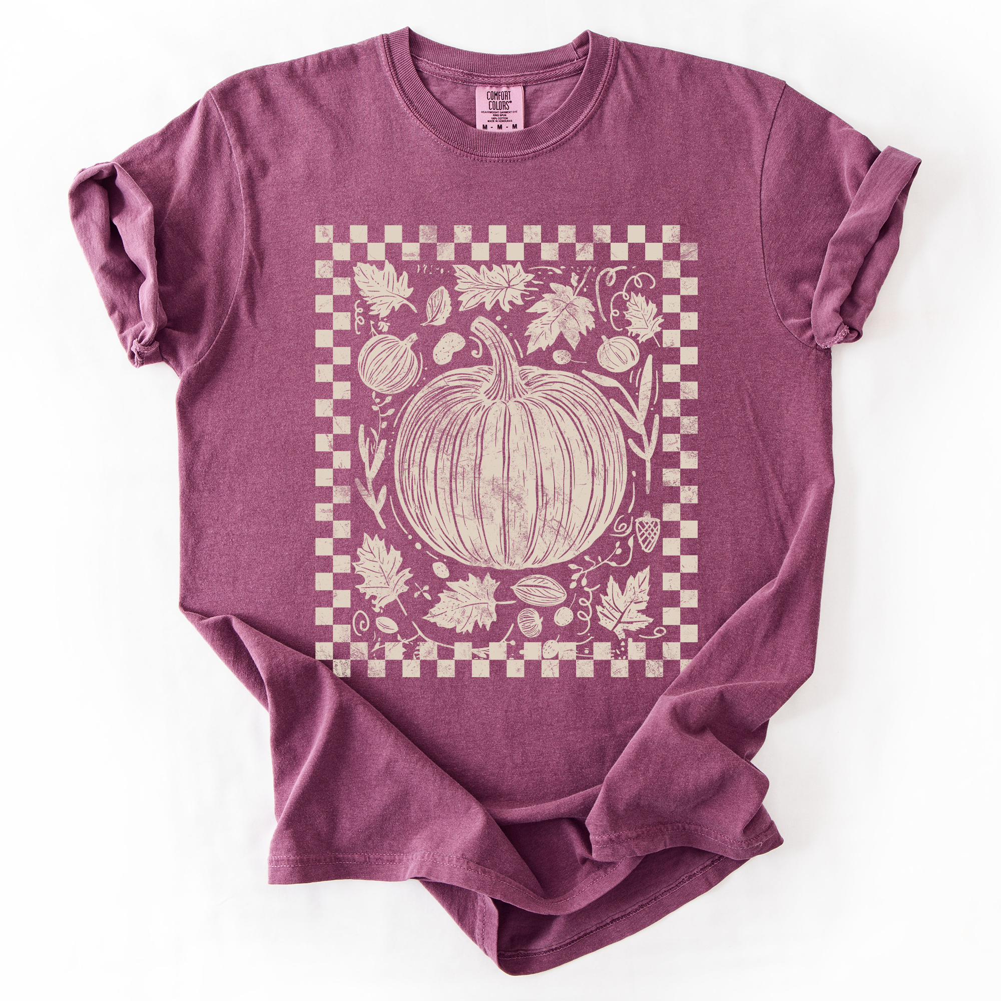Checkered Pumpkin Minimalist Autumn Vintage Inspired Cozy Everyday Comfort Colors Tee