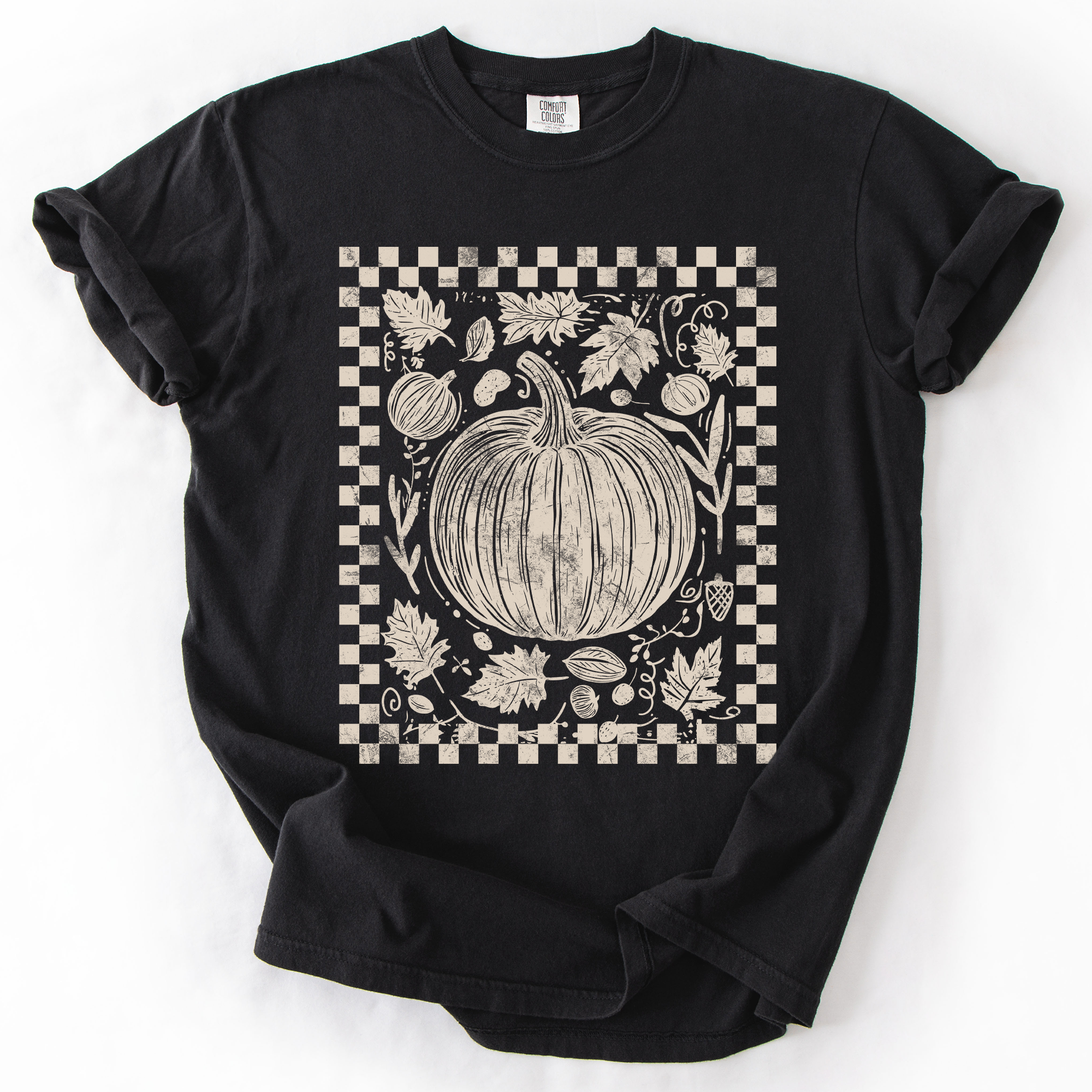 Checkered Pumpkin Minimalist Autumn Vintage Inspired Cozy Everyday Comfort Colors Tee