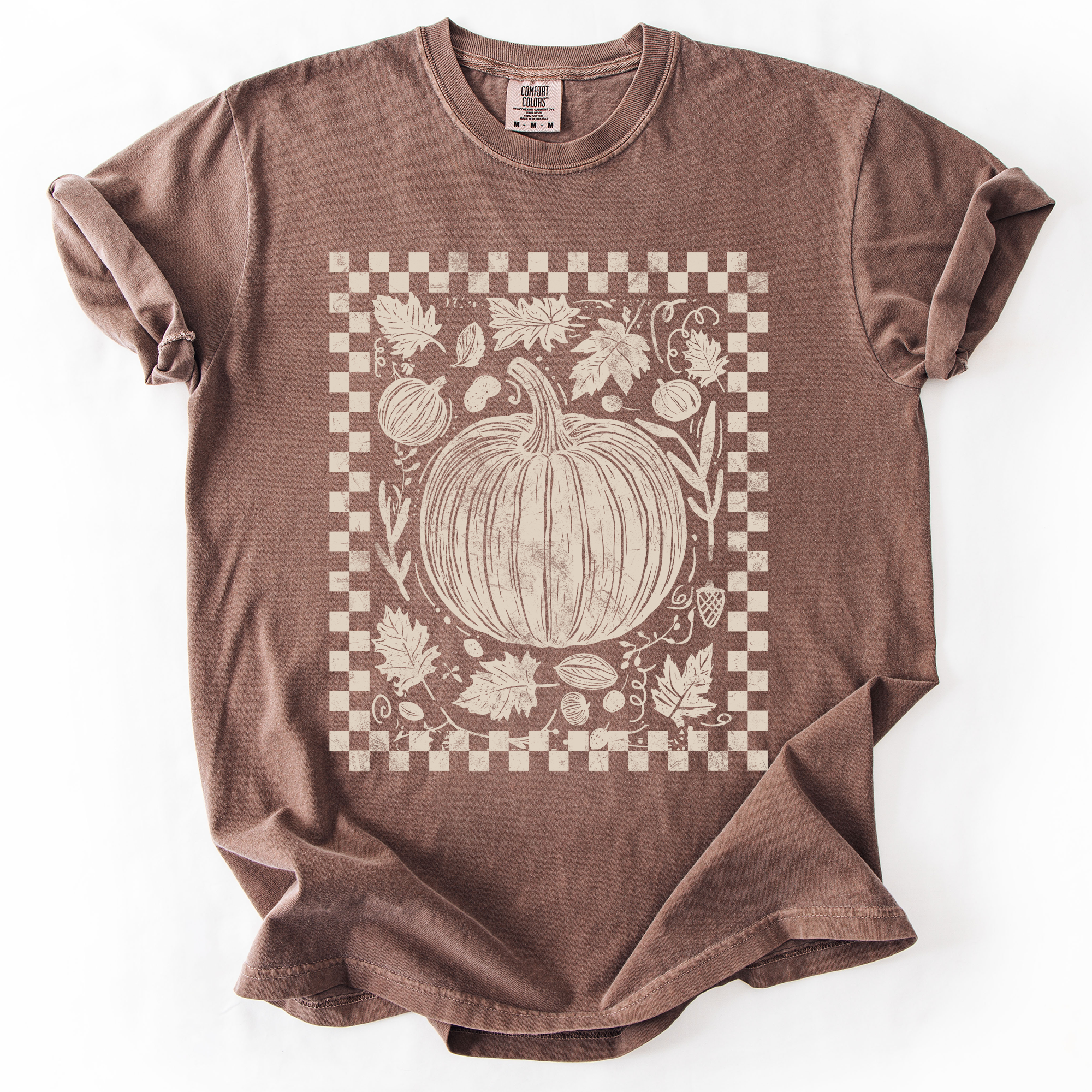 Checkered Pumpkin Minimalist Autumn Vintage Inspired Cozy Everyday Comfort Colors Tee