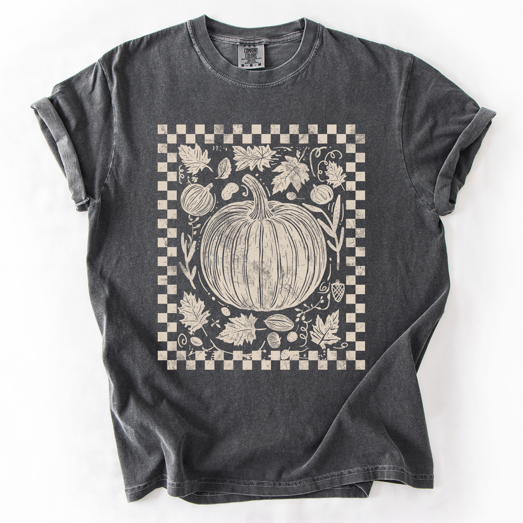 Checkered Pumpkin Minimalist Autumn Vintage Inspired Cozy Everyday Comfort Colors Tee