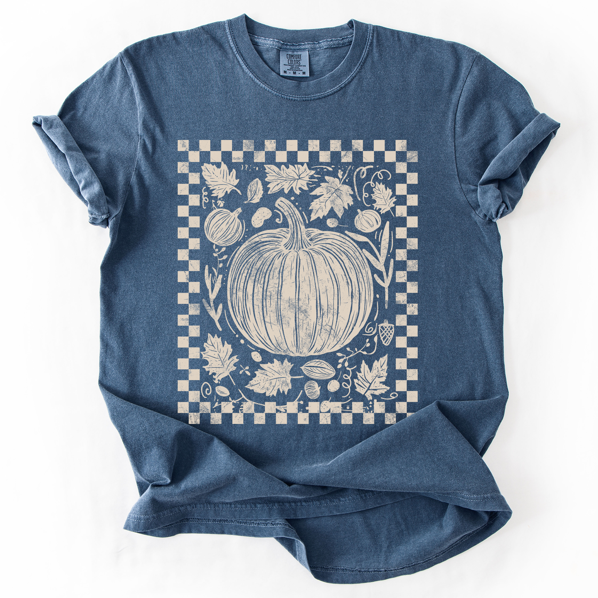 Checkered Pumpkin Minimalist Autumn Vintage Inspired Cozy Everyday Comfort Colors Tee