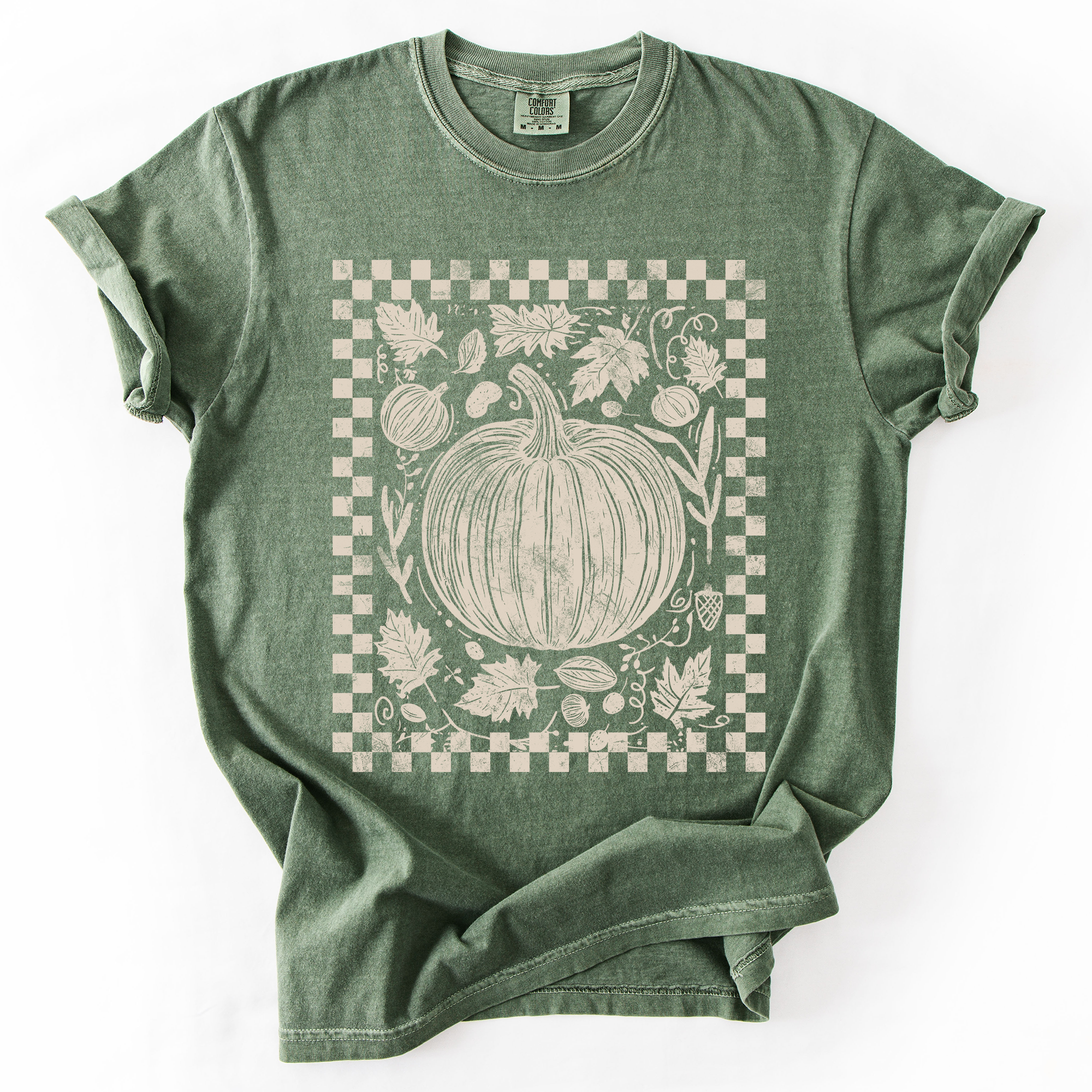 Checkered Pumpkin Minimalist Autumn Vintage Inspired Cozy Everyday Comfort Colors Tee