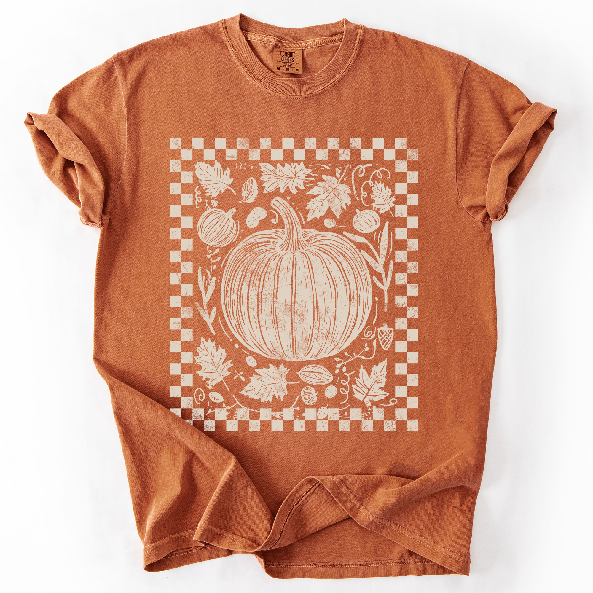 Checkered Pumpkin Minimalist Autumn Vintage Inspired Cozy Everyday Comfort Colors Tee