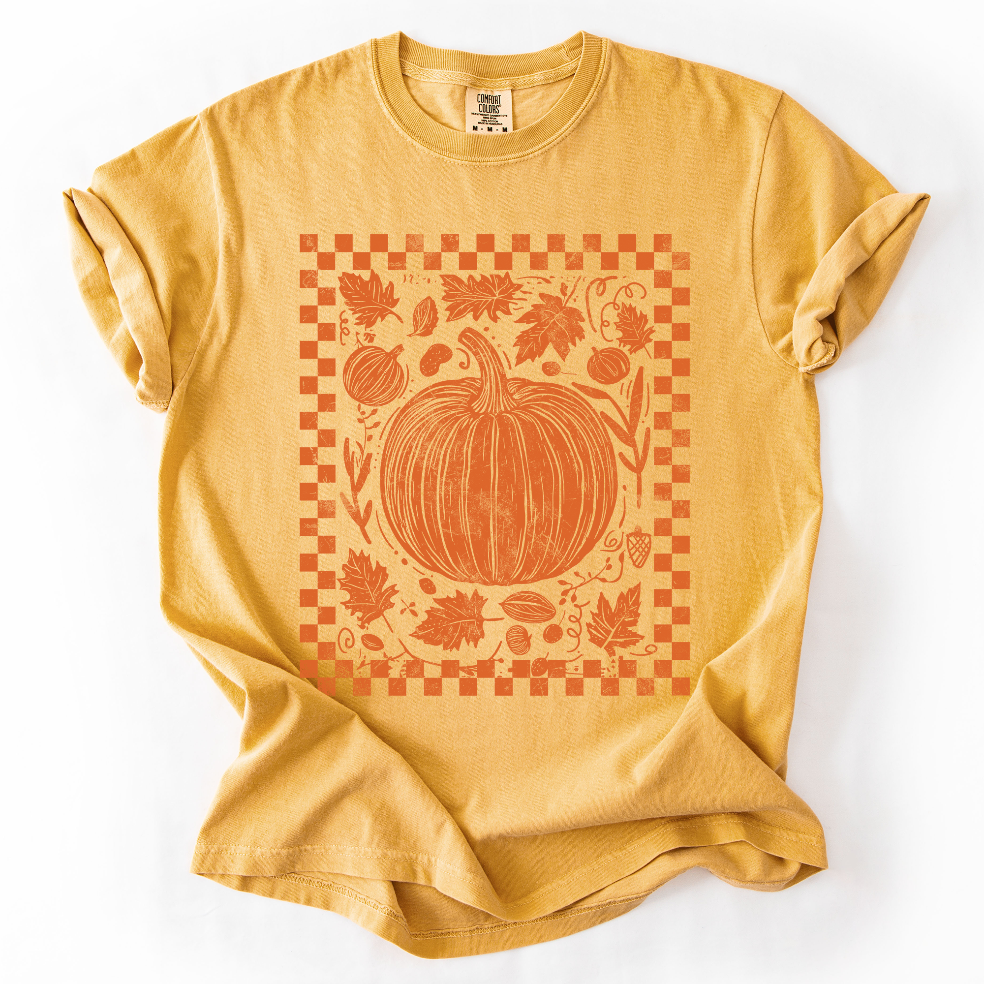 Checkered Pumpkin Minimalist Autumn Vintage Inspired Cozy Everyday Comfort Colors Tee